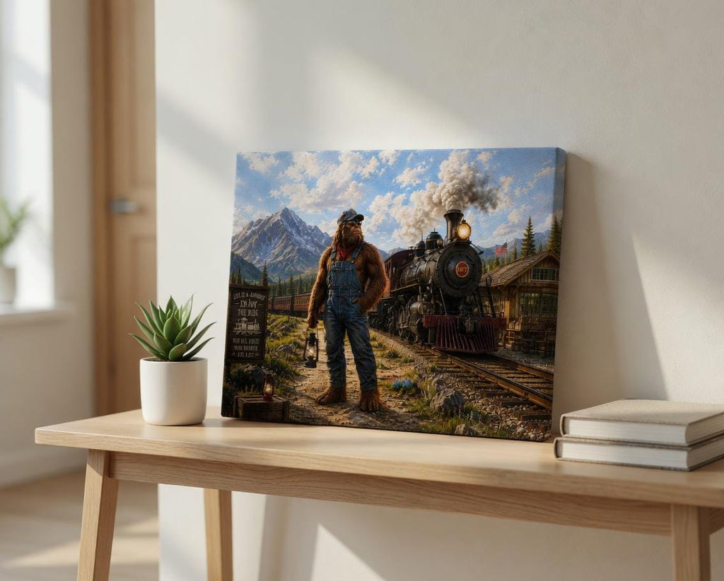 Train Conductor Bigfoot Canvas Print Canvas Print — front view on white background