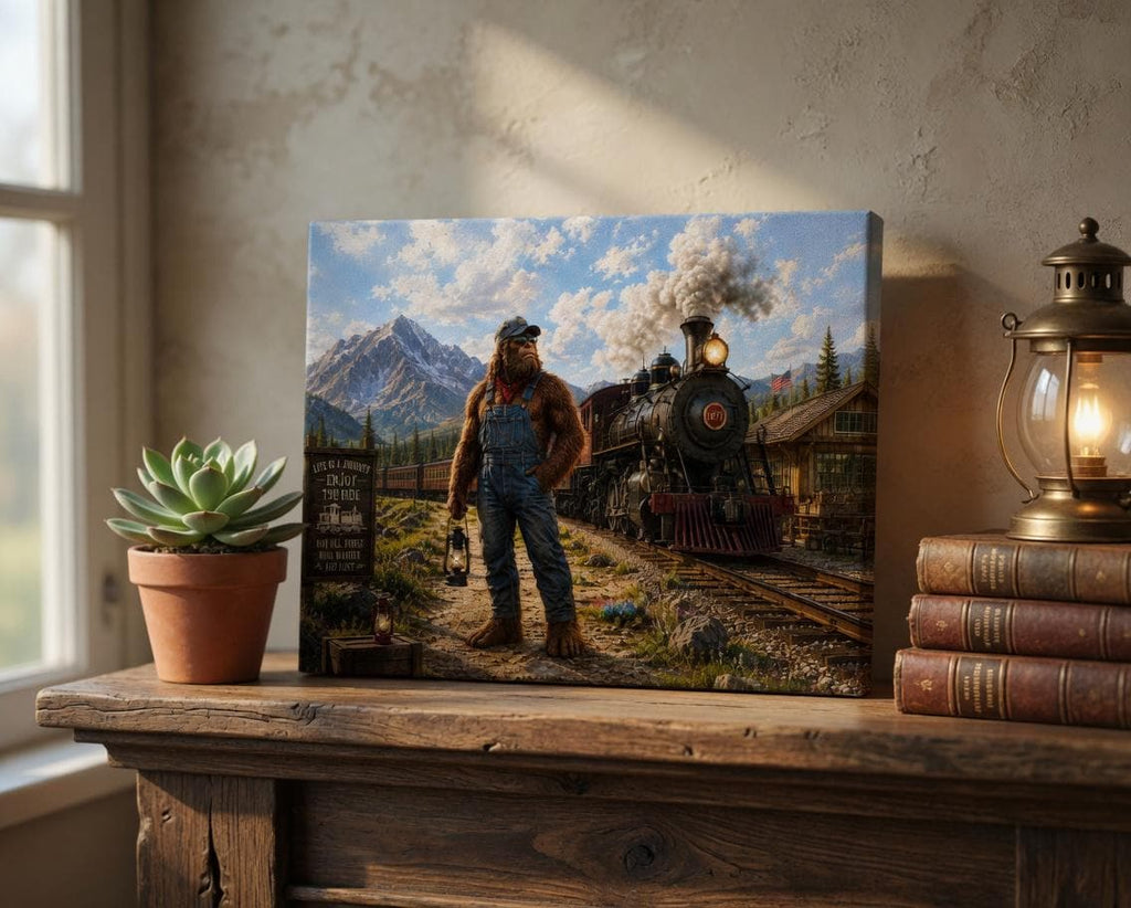 Train Conductor Bigfoot Canvas Print Canvas Print — lifestyle setting