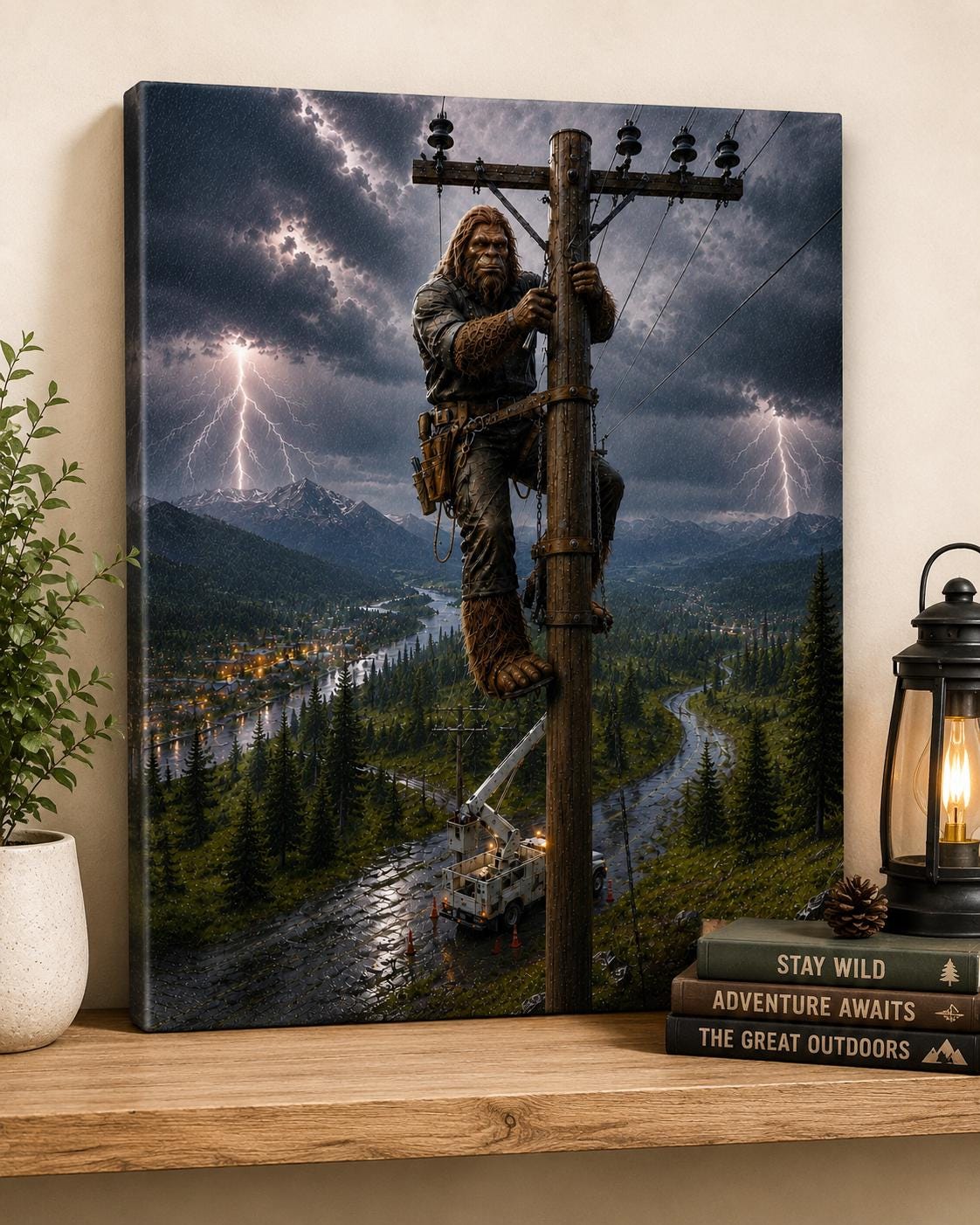 Lineman Bigfoot Canvas Print Canvas Print — front view on white background