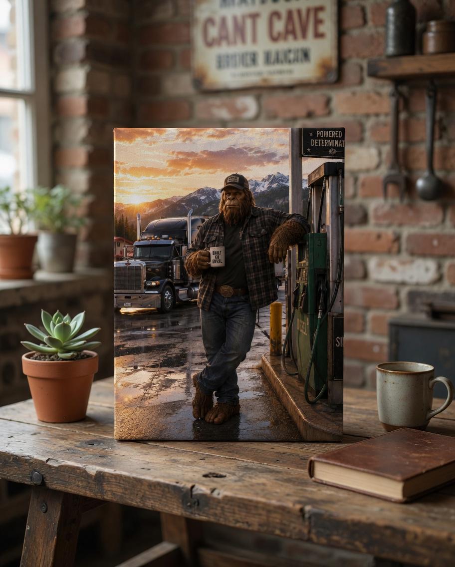 Trucker Bigfoot Canvas Print Canvas Print — front view on white background