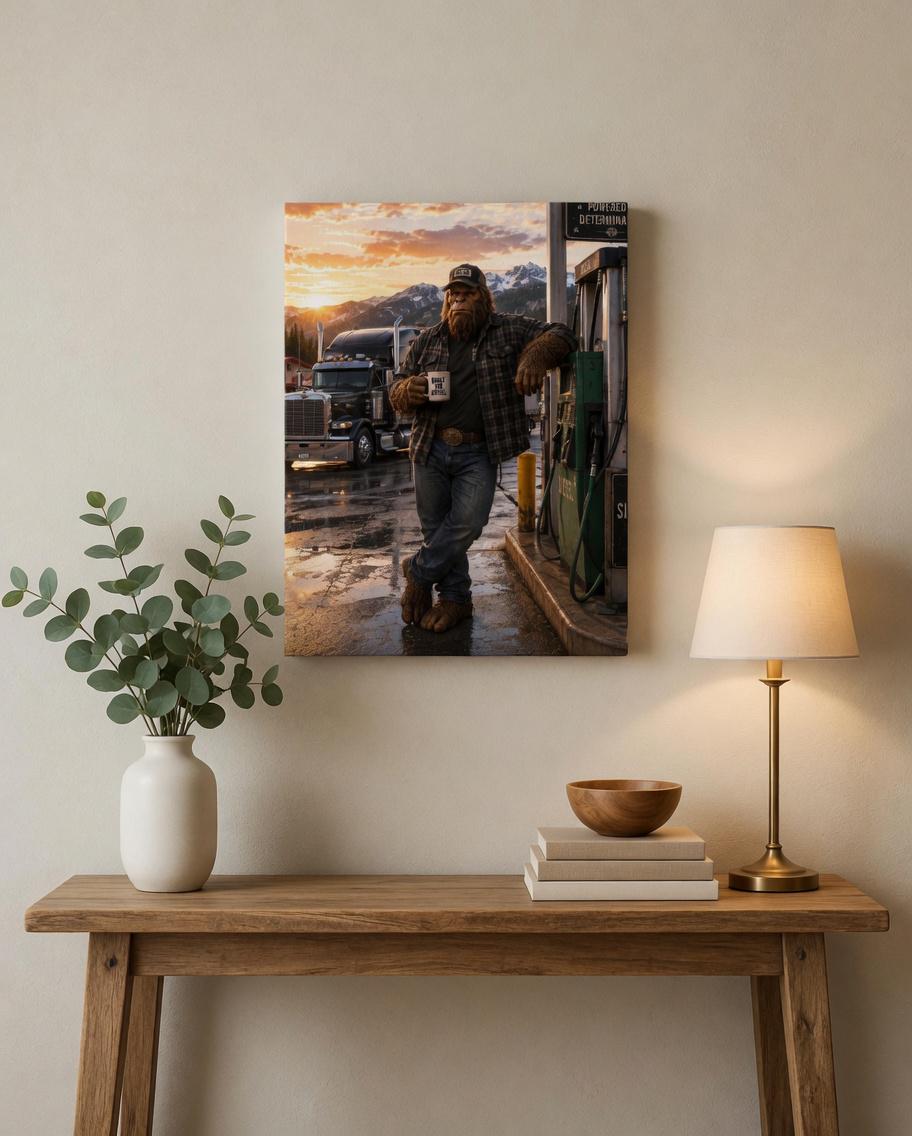 Trucker Bigfoot Canvas Print Canvas Print — lifestyle setting