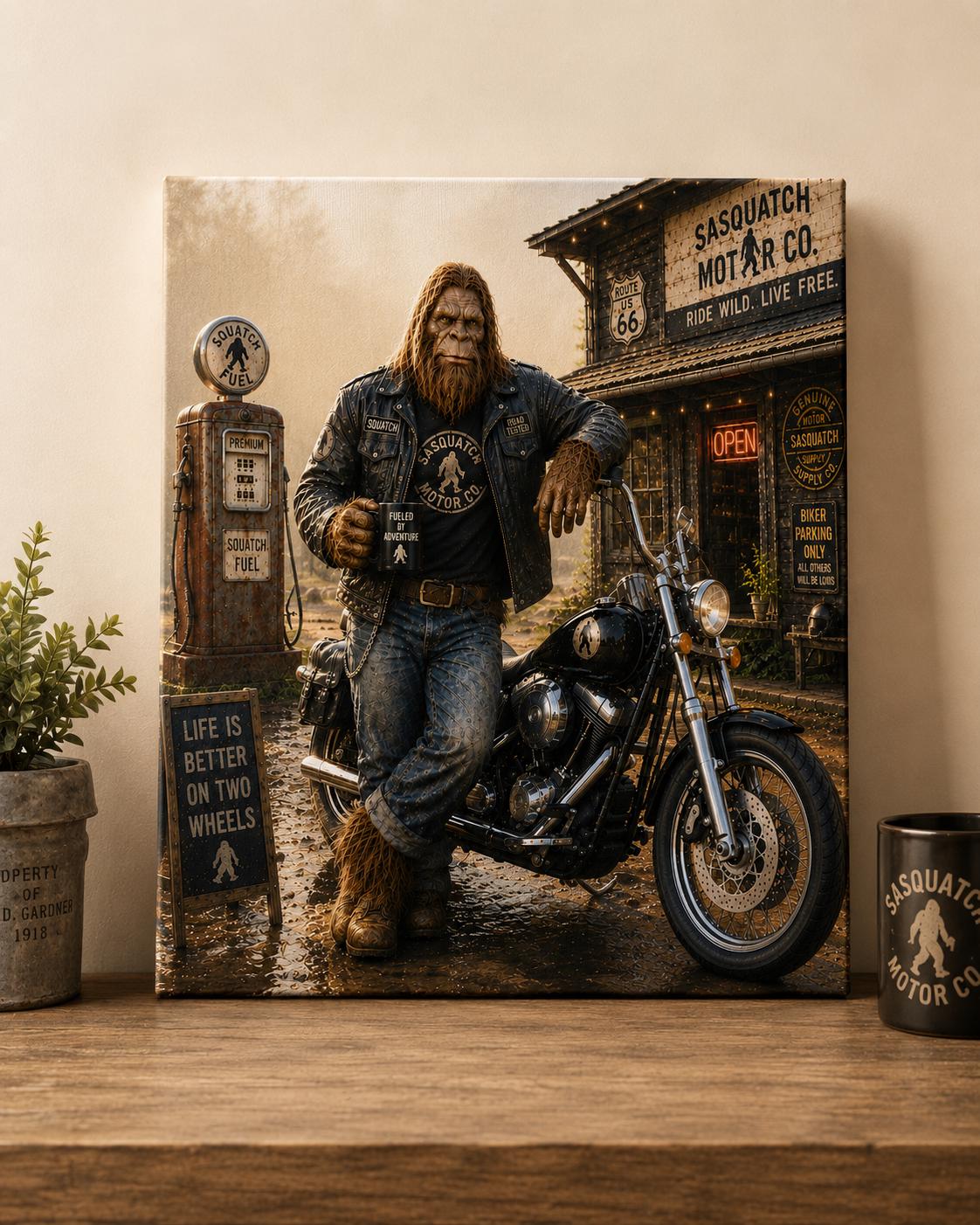 Motorcycle Bigfoot Canvas Print Canvas Print — front view on white background