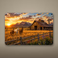 Mountain Ranch Sunset Aluminum Sign Aluminum Sign — front view on white background