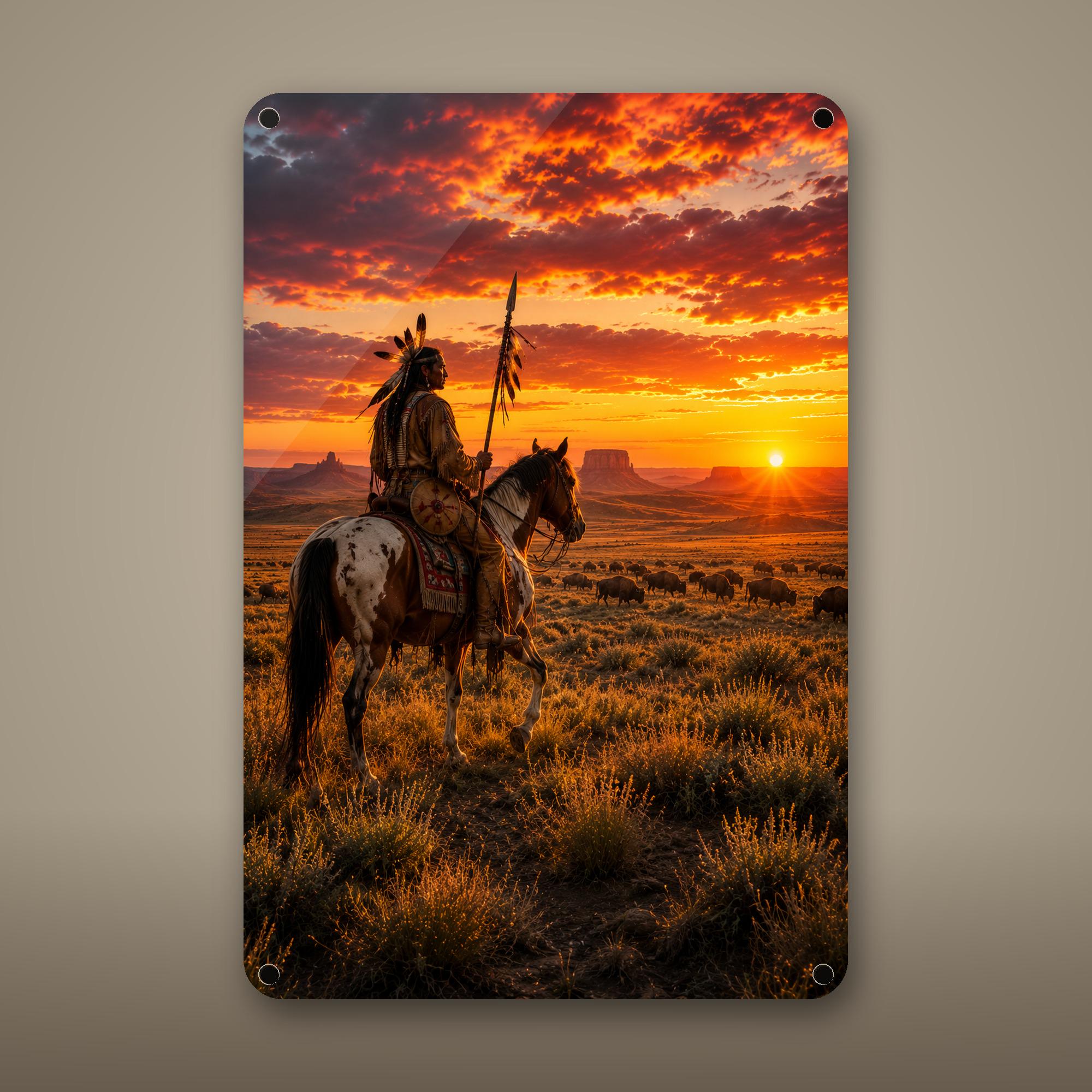 Western Rider Sunset Aluminum Sign Aluminum Sign — front view on white background