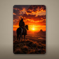 Sunset Cowboy Rider Aluminum Sign Aluminum Sign — front view on white background