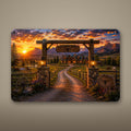Ranch Gate Sunset Aluminum Sign Aluminum Sign — front view on white background