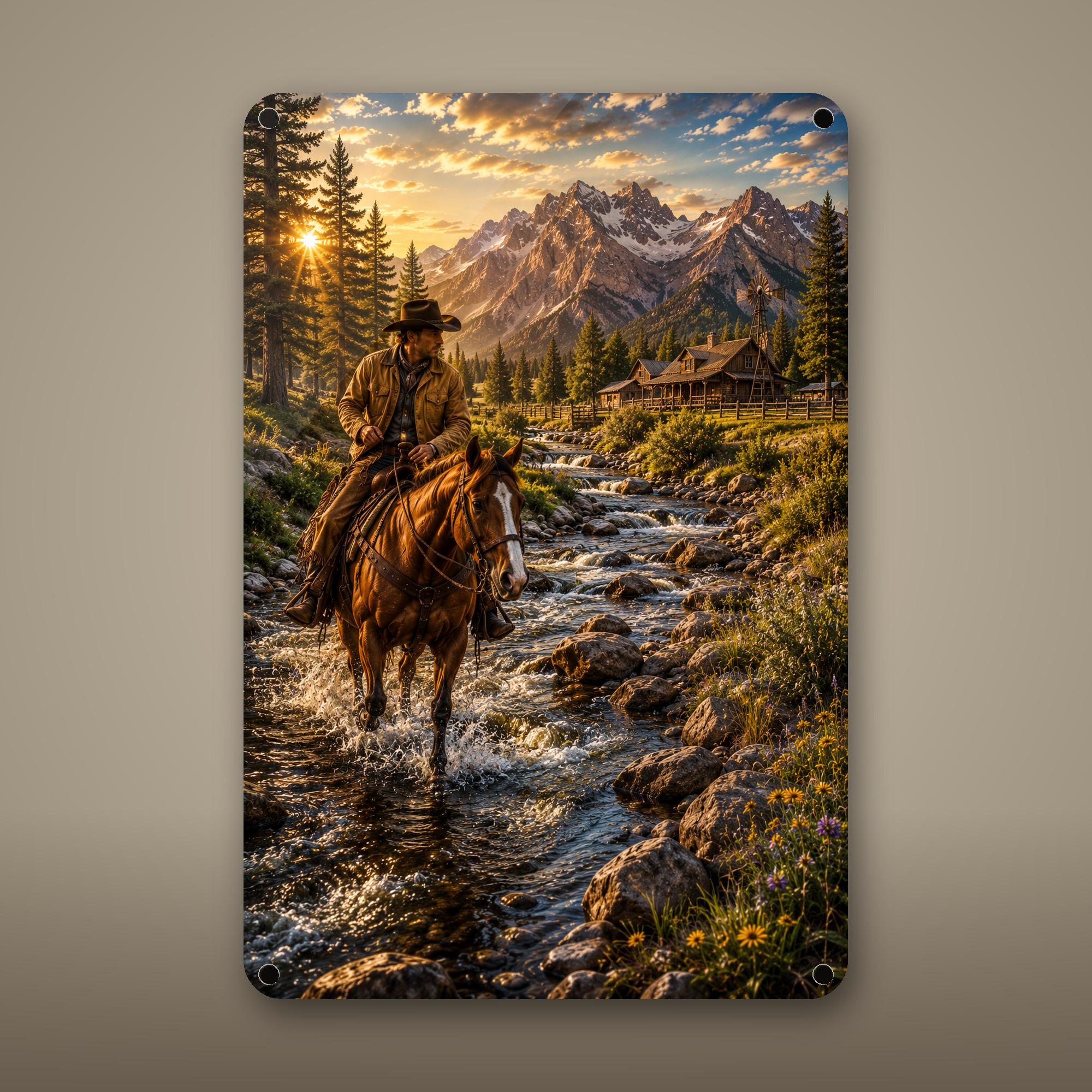 Mountain Rider Stream Aluminum Sign Aluminum Sign — front view on white background