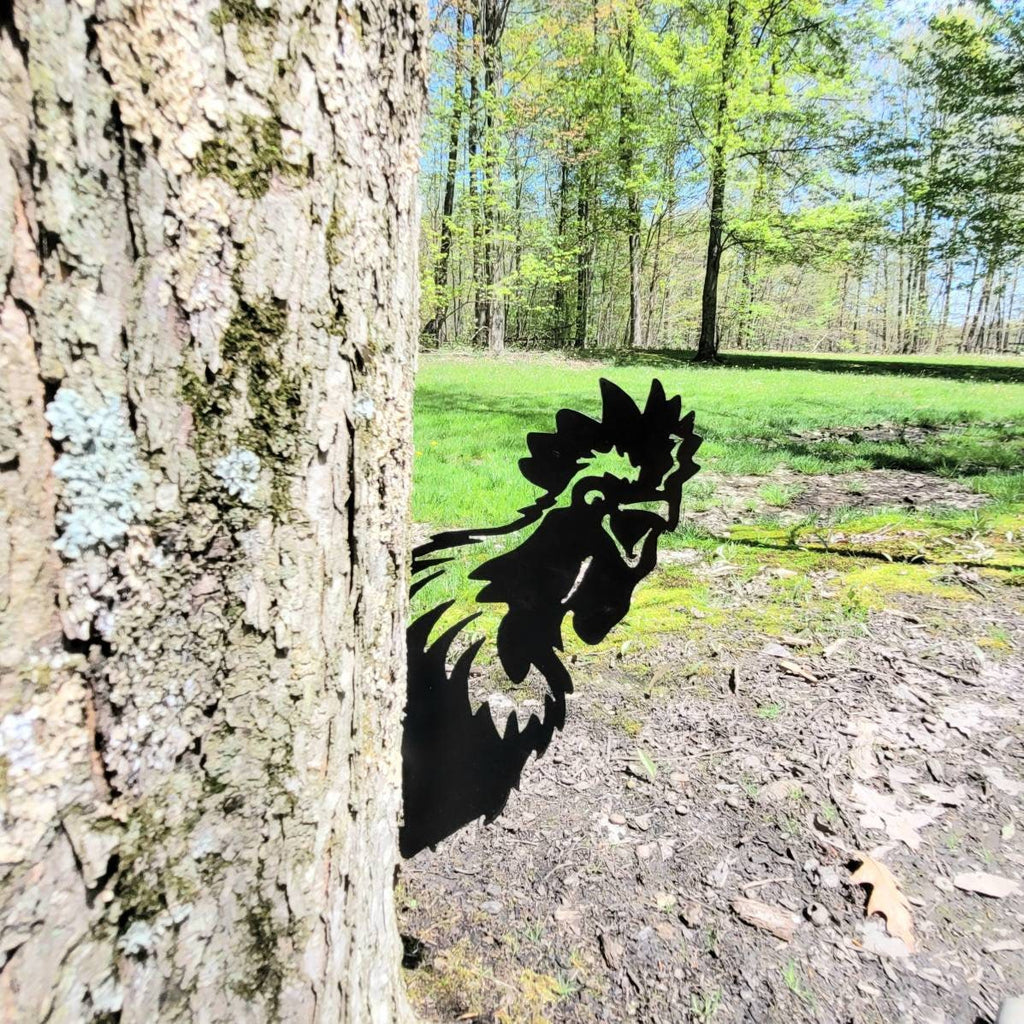 Peeking Rooster Metal Garden Stake Metal Garden Stake — lifestyle setting