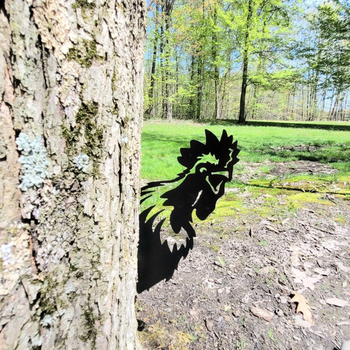 Peeking Rooster Metal Garden Stake Metal Garden Stake — lifestyle setting