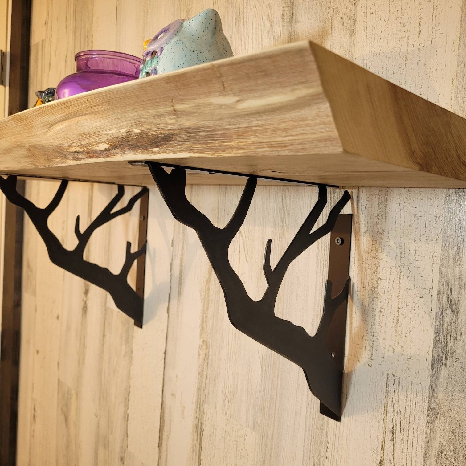 Branch Design Shelf Bracket Set Metal Shelf Bracket — front view on white background