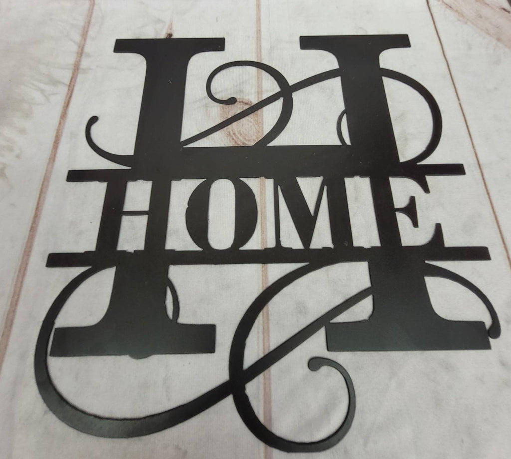 Home Split Letter Monogram Aluminum Sign — lifestyle setting