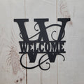 Welcome Split Letter Monogram Aluminum Sign — front view on white background