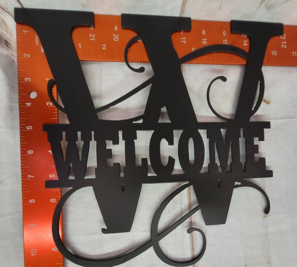 Welcome Split Letter Monogram Aluminum Sign — detail view