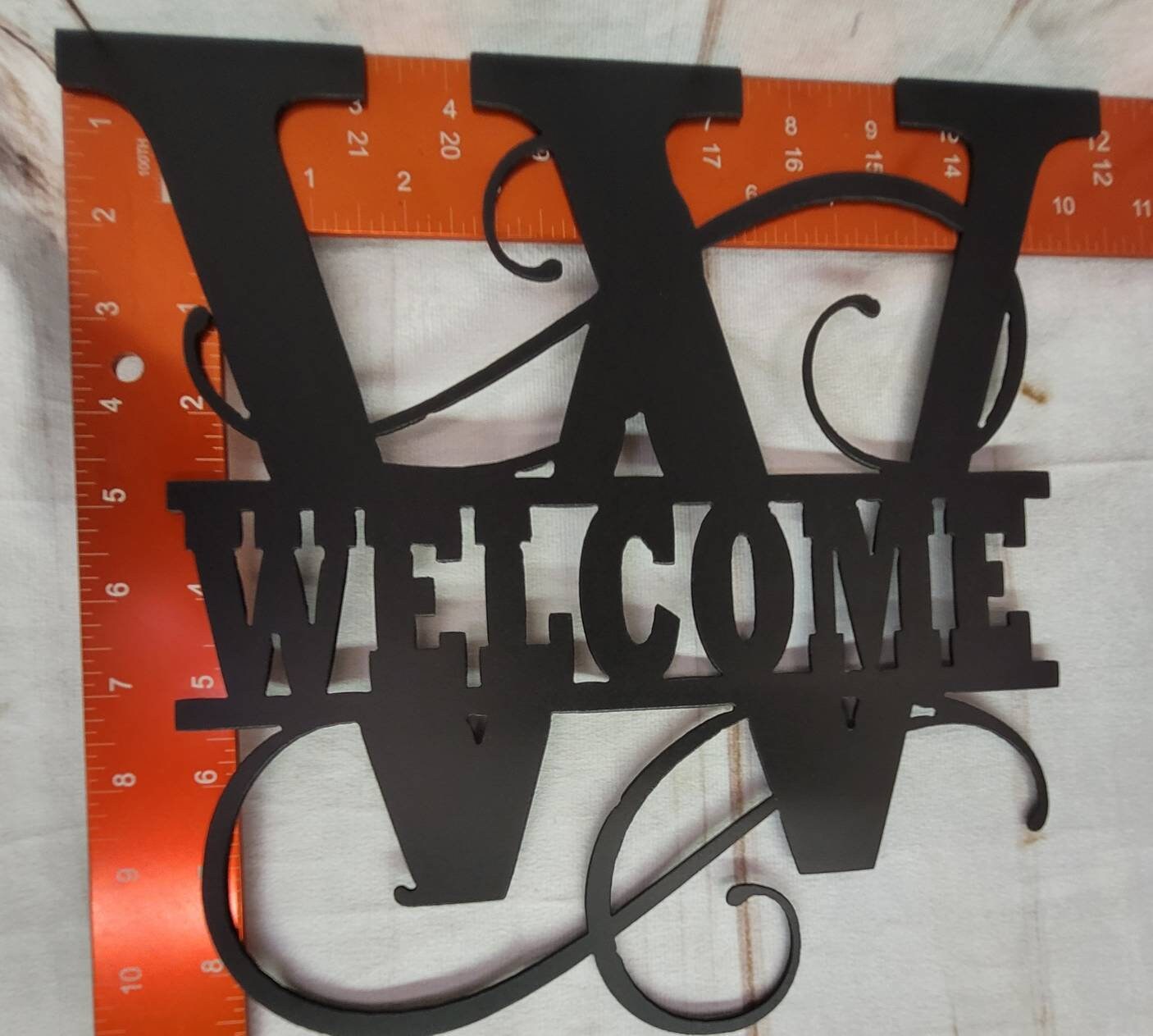 Welcome Split Letter Monogram Aluminum Sign — detail view