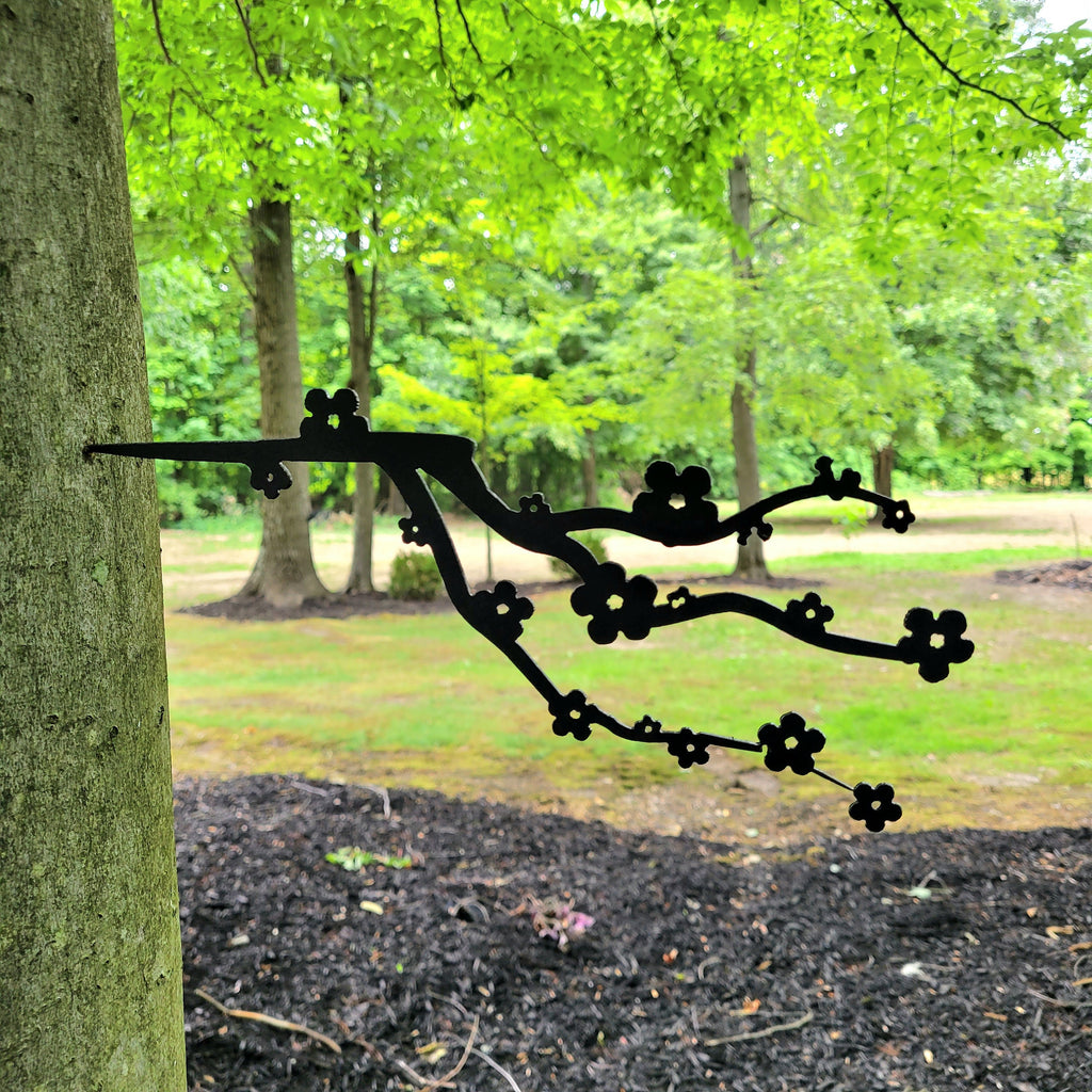 Flowering Branch Metal Garden Stake Metal Garden Stake — front view on white background