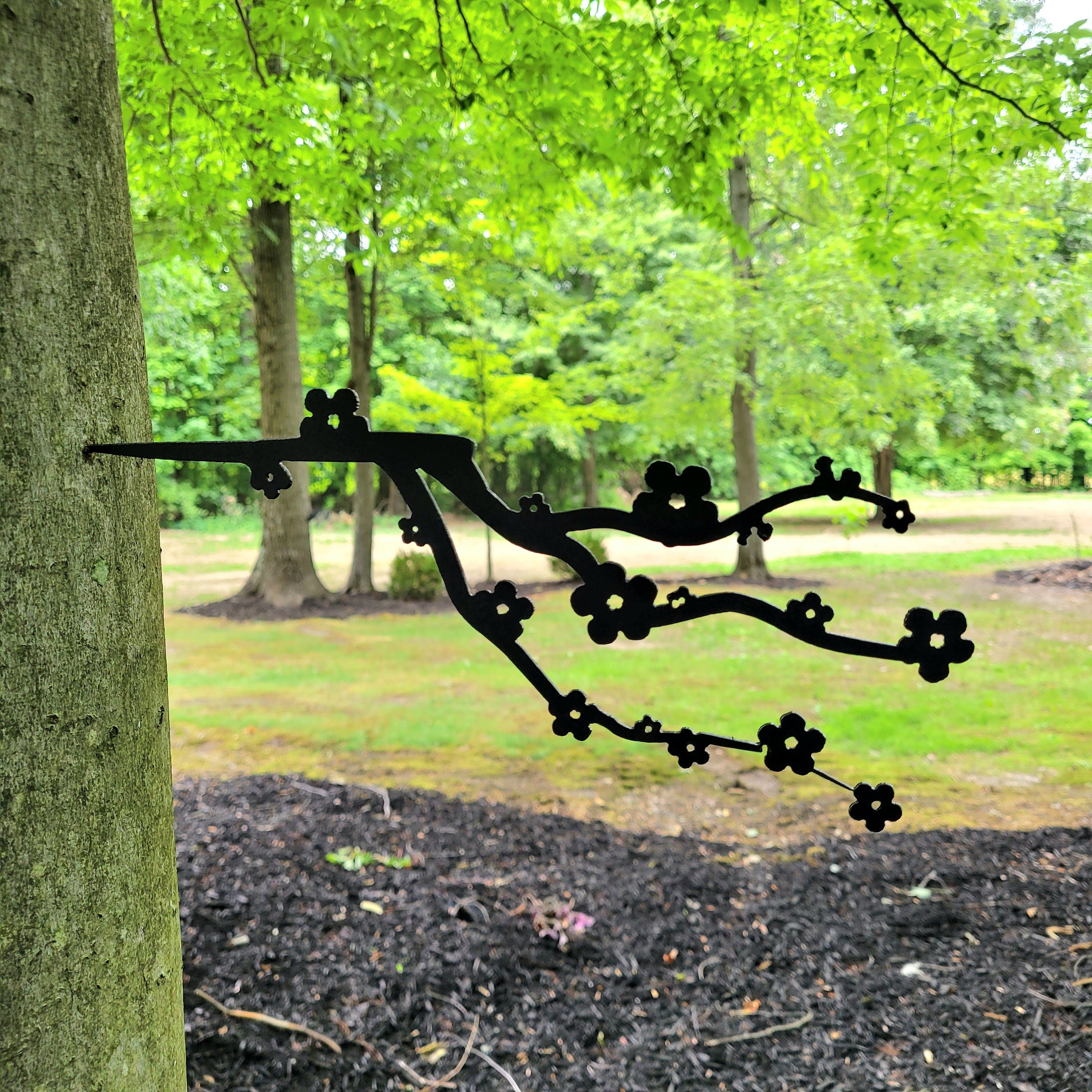 Flowering Branch Metal Garden Stake Metal Garden Stake — front view on white background