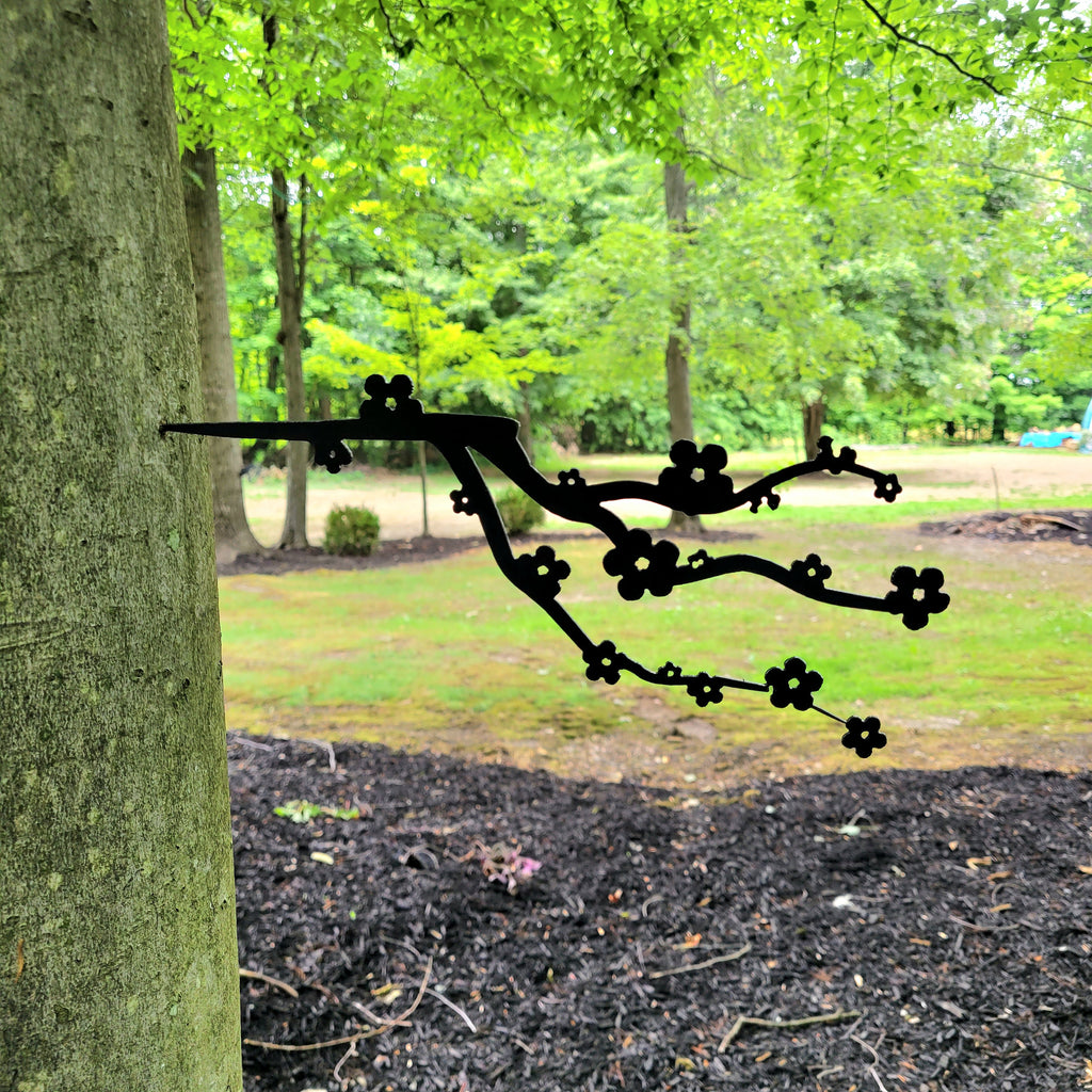 Flowering Branch Metal Garden Stake Metal Garden Stake — lifestyle setting