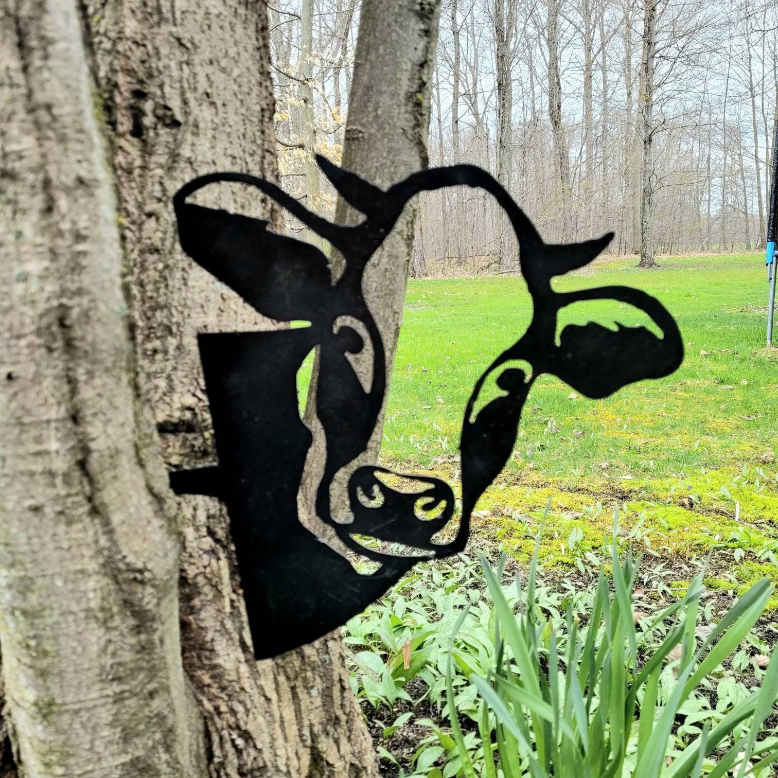 Peeking Cow Metal Garden Stake Metal Garden Stake — front view on white background