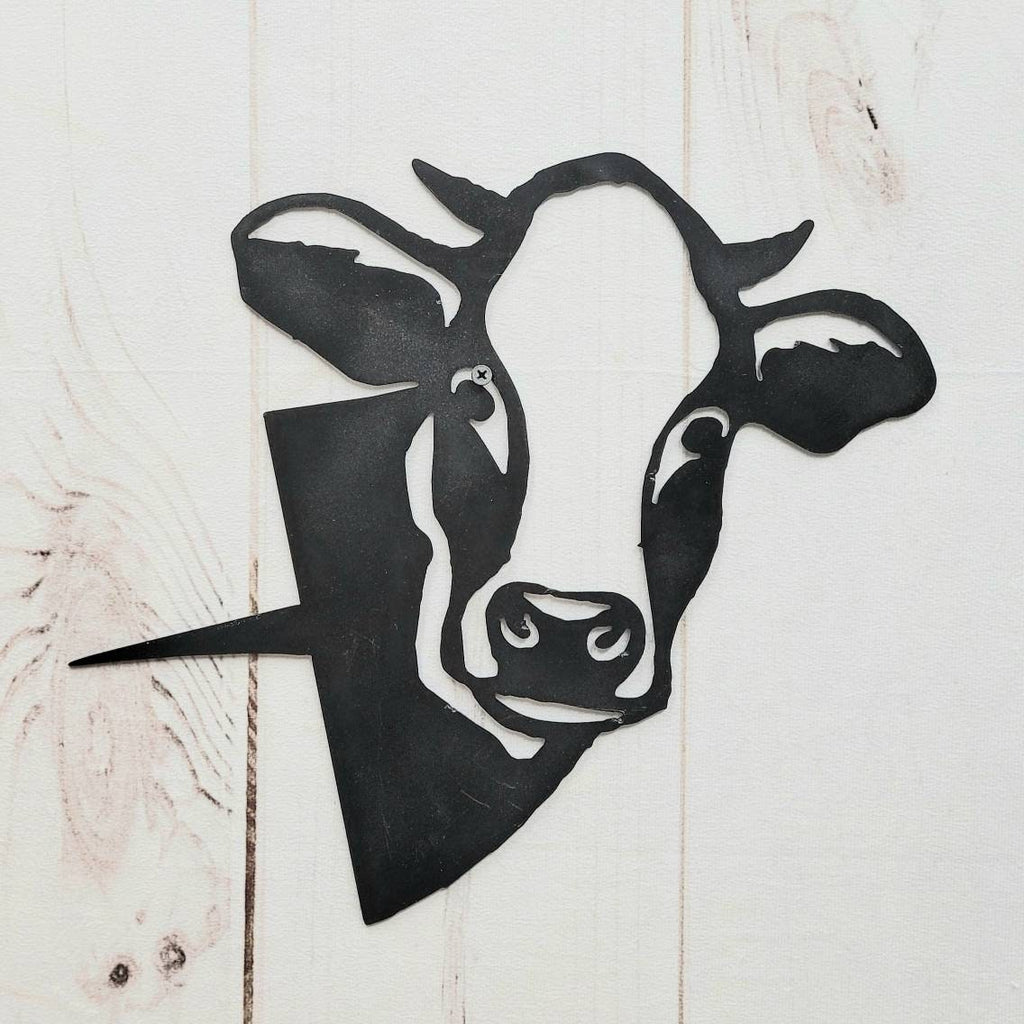 Peeking Cow Metal Garden Stake Metal Garden Stake — detail view