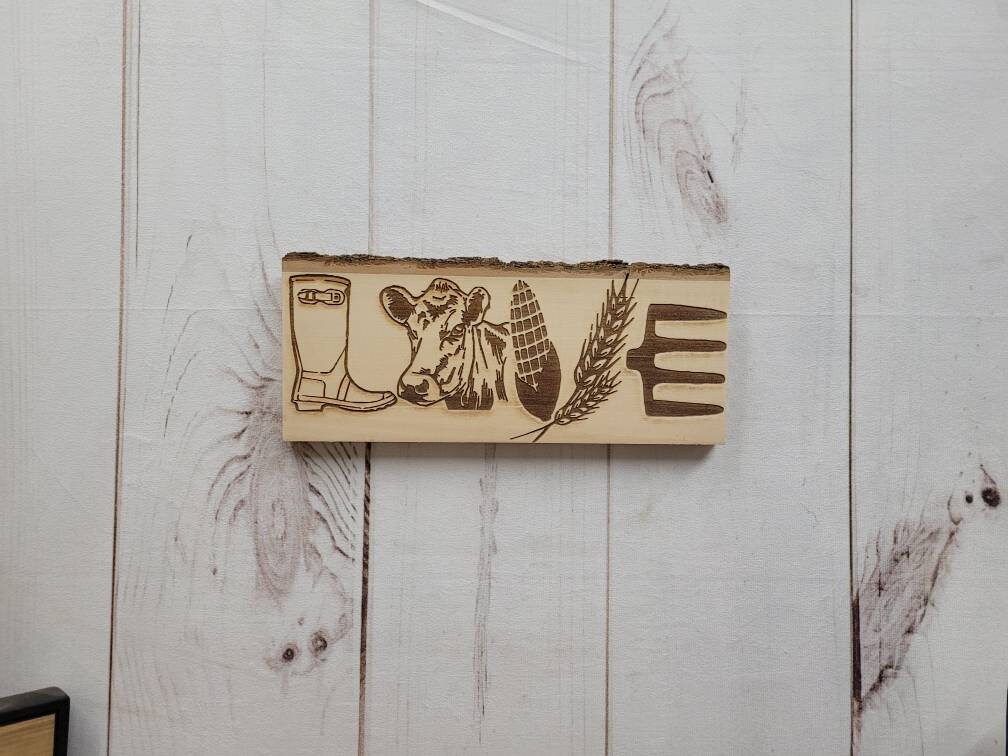 Farm Love Engraved Live Edge Wood Sign Wood Sign — detail view