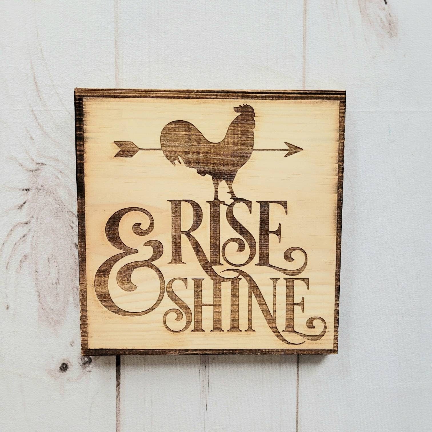 Rooster Farmhouse Wood Sign Wood Sign — front view on white background