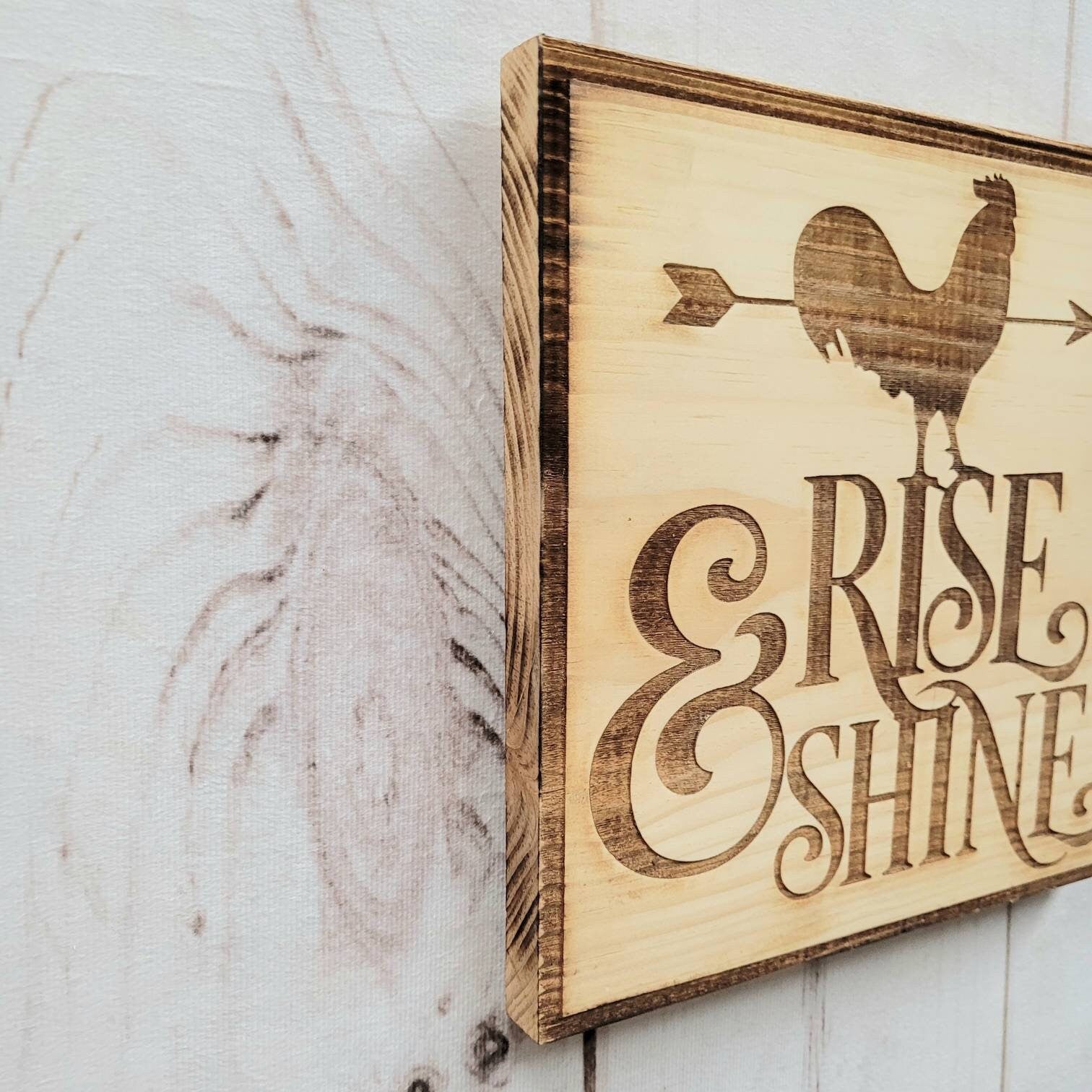 Rooster Farmhouse Wood Sign Wood Sign — lifestyle setting