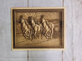 Laser Engraved Running Horse Pine Plaque Wood Sign — front view on white background