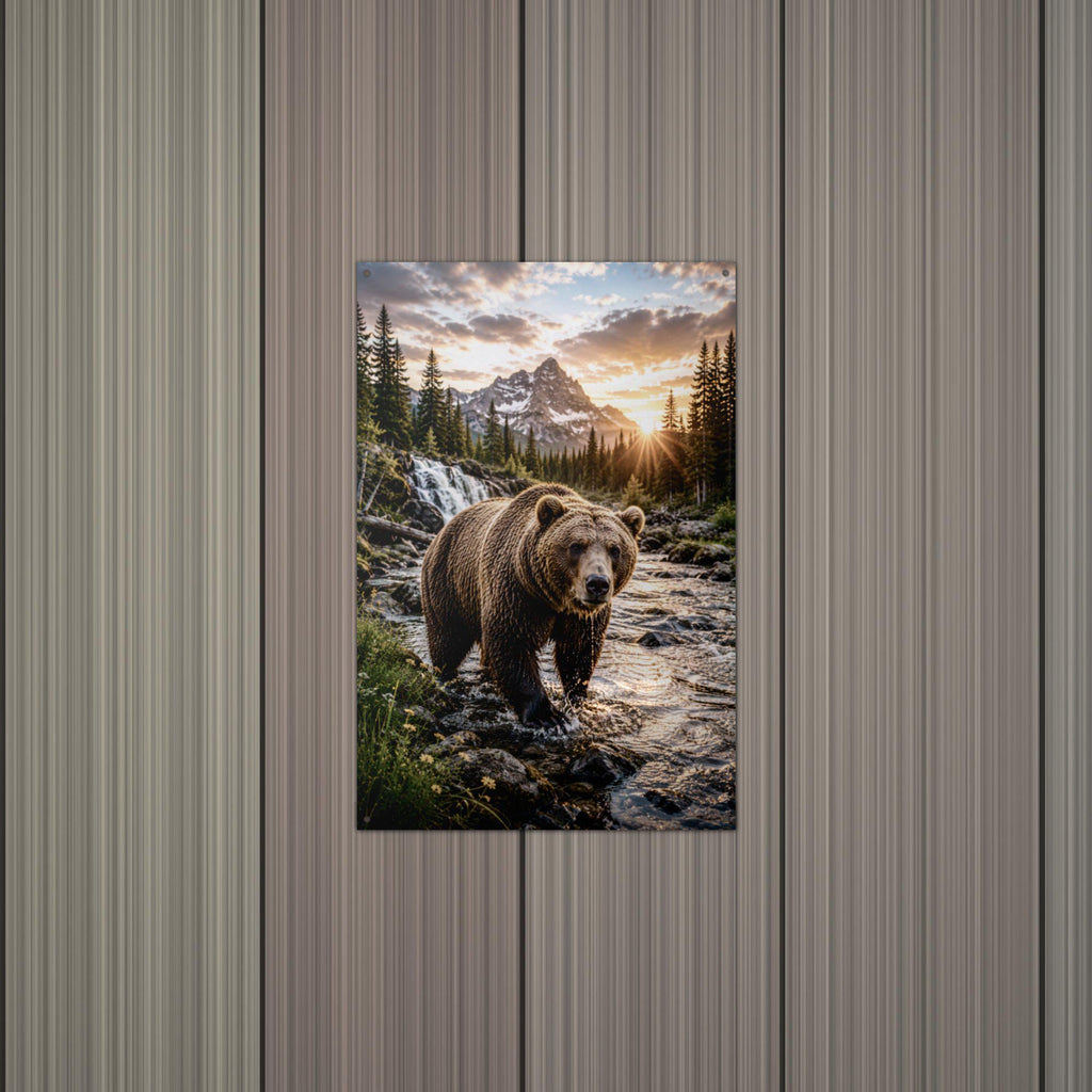 Grizzly Creek Sunrise Bear Metal Sign Aluminum Sign — alternate angle