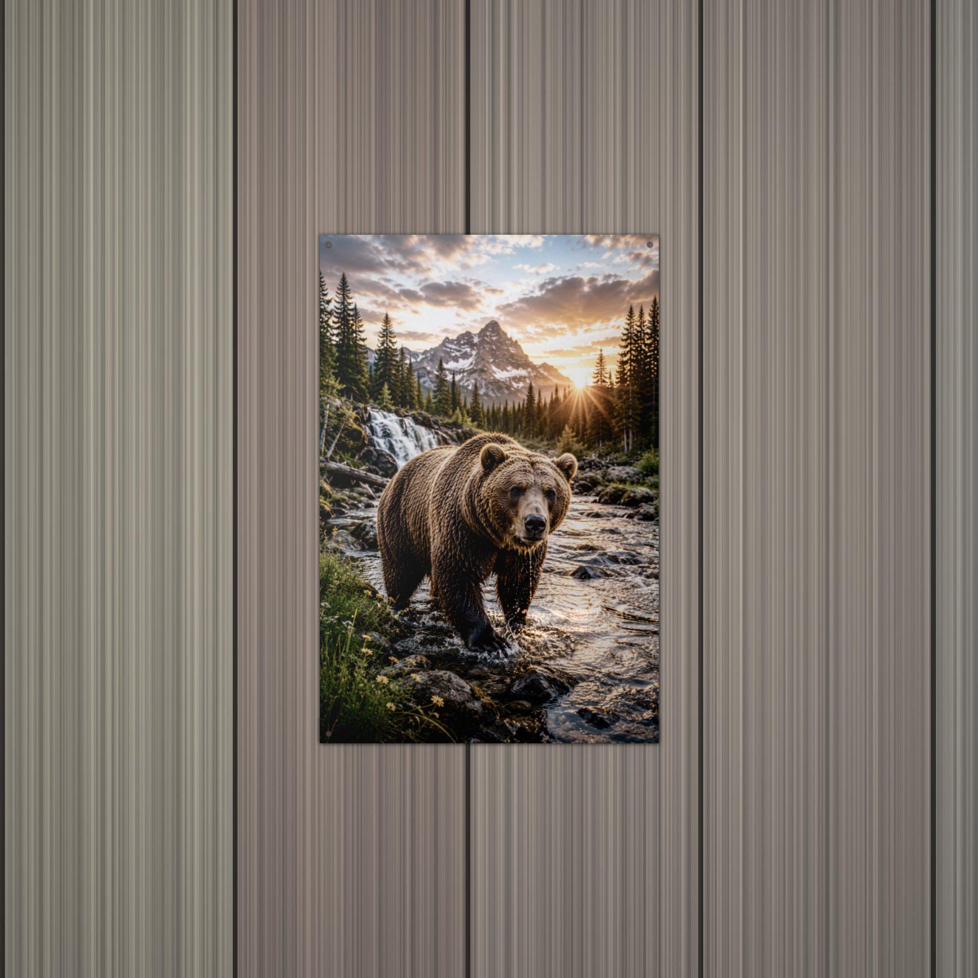 Grizzly Creek Sunrise Bear Metal Sign Aluminum Sign — alternate angle