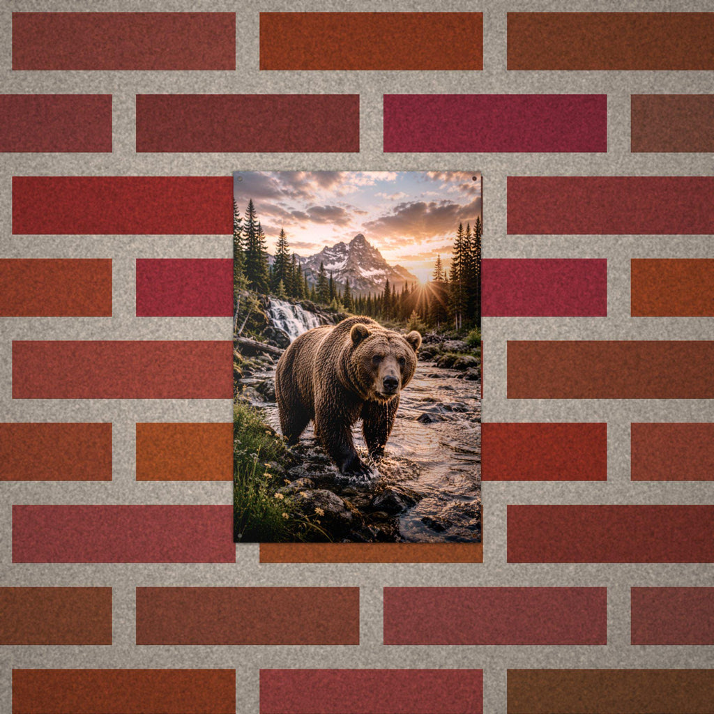 Grizzly Creek Sunrise Bear Metal Sign Aluminum Sign — alternate angle