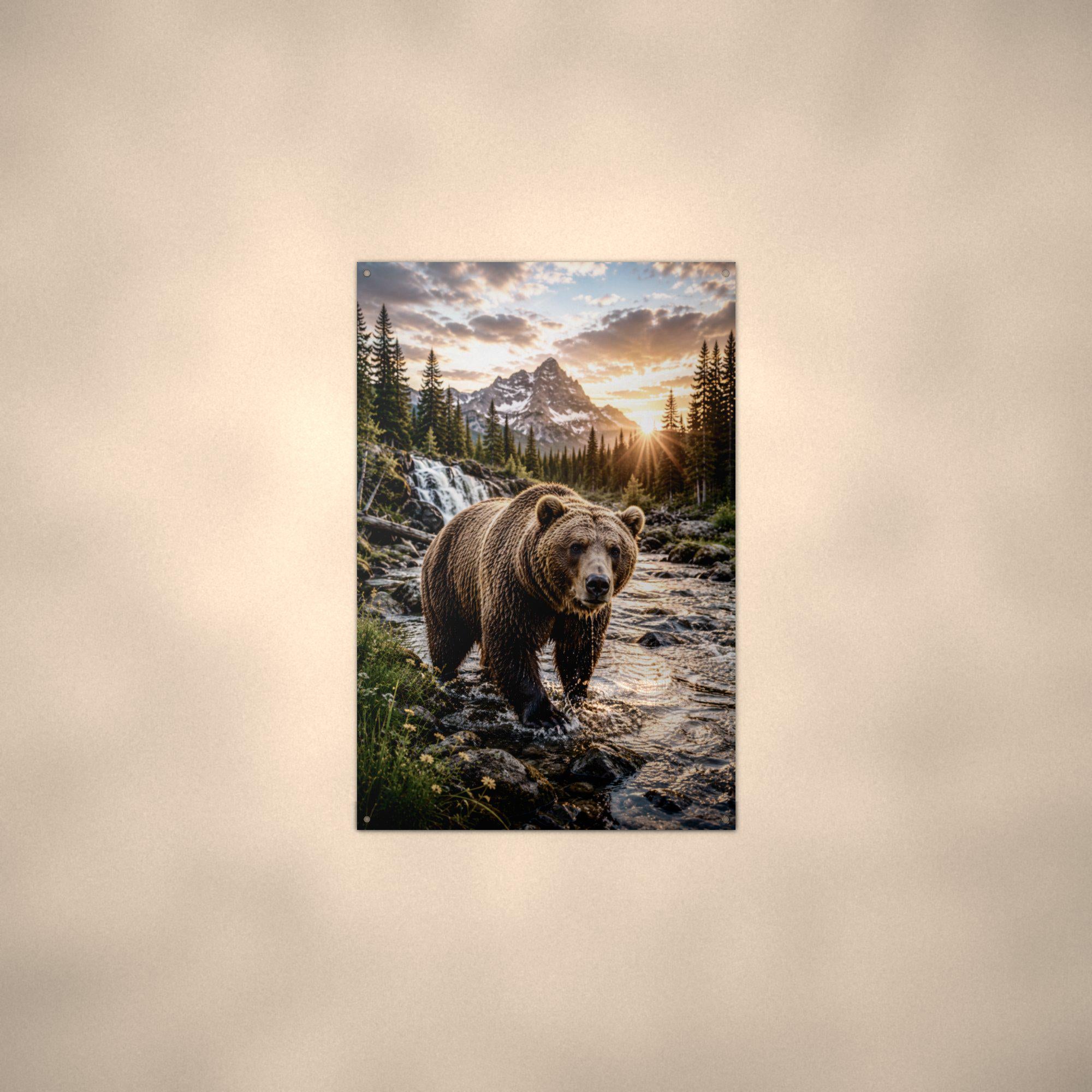 Grizzly Creek Sunrise Bear Metal Sign Aluminum Sign — alternate angle