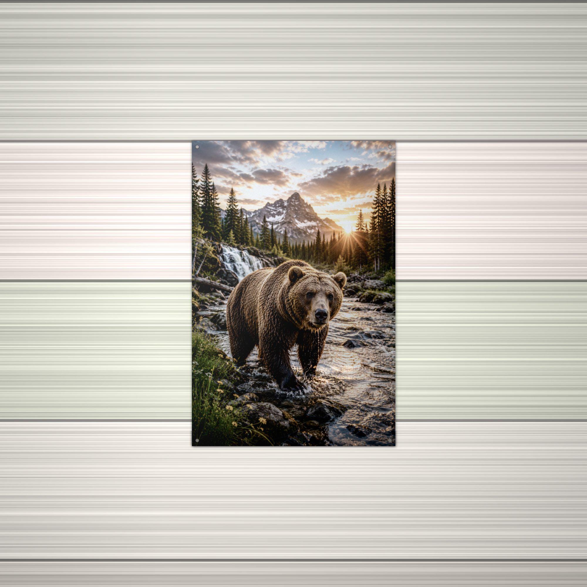 Grizzly Creek Sunrise Bear Metal Sign Aluminum Sign — alternate angle