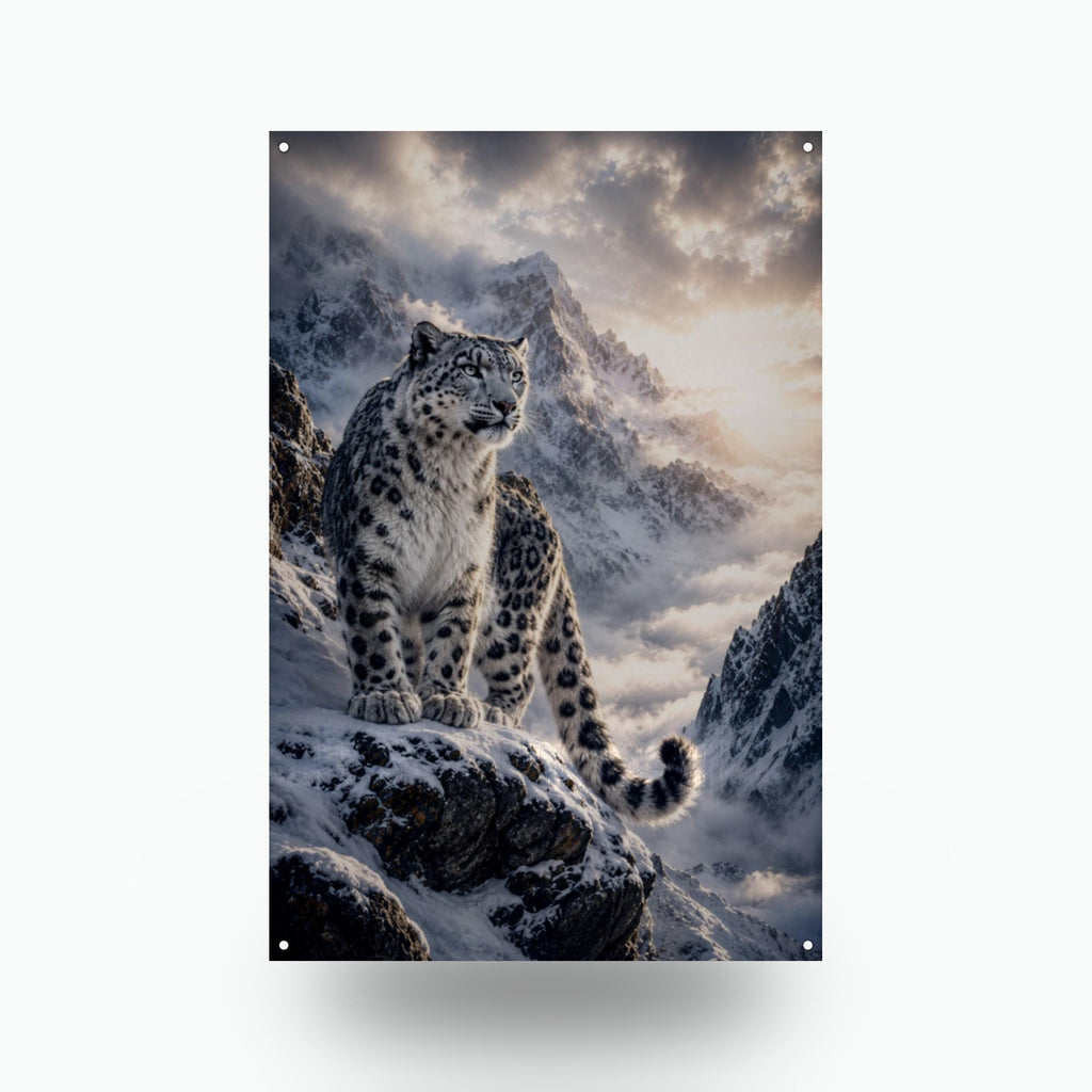 Snow Leopard Peaks Snow Leopard Metal Sign Aluminum Sign — front view on white background
