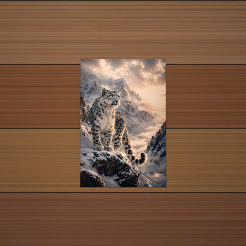 Snow Leopard Peaks Snow Leopard Metal Sign Aluminum Sign — lifestyle setting