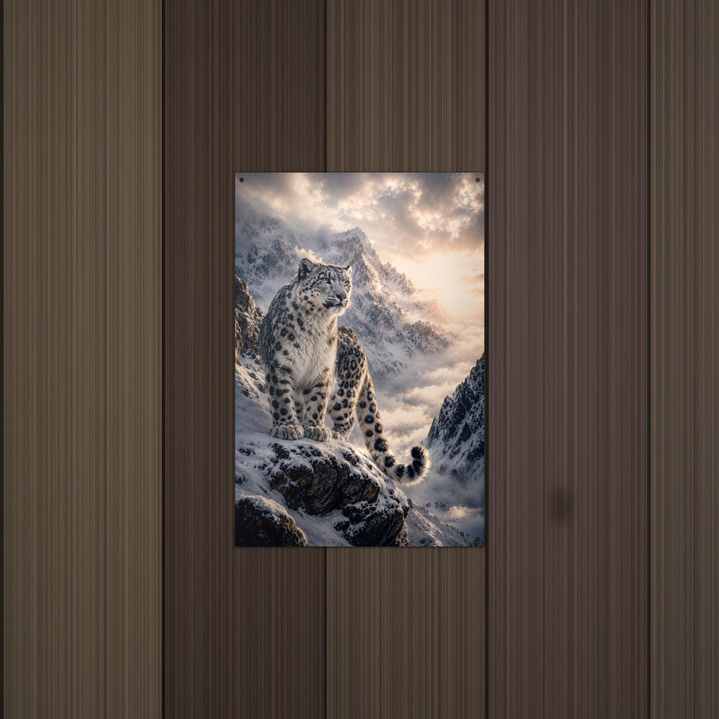 Snow Leopard Peaks Snow Leopard Metal Sign Aluminum Sign — detail view