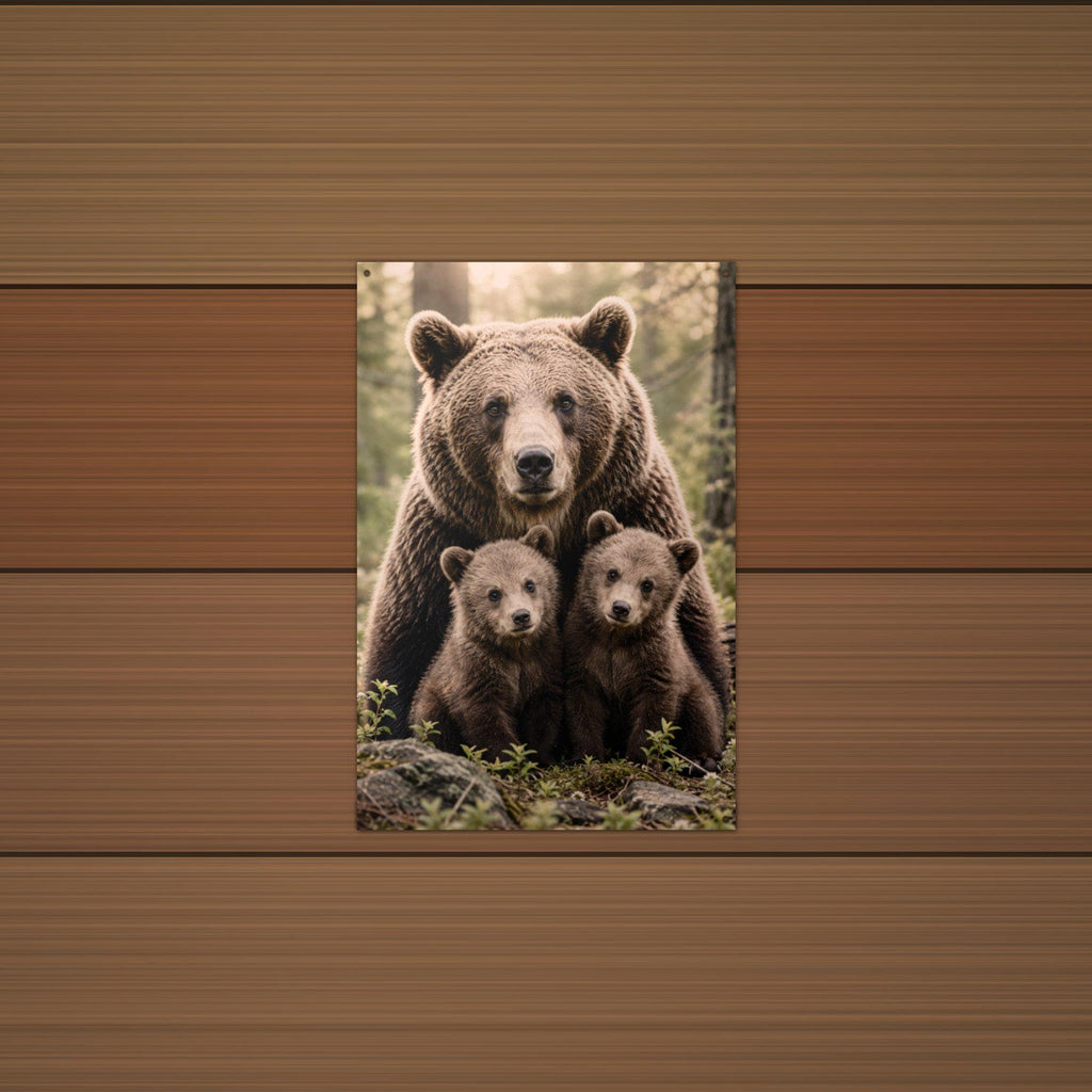 Mama Bear and Cubs Bear Metal Sign Aluminum Sign — lifestyle setting