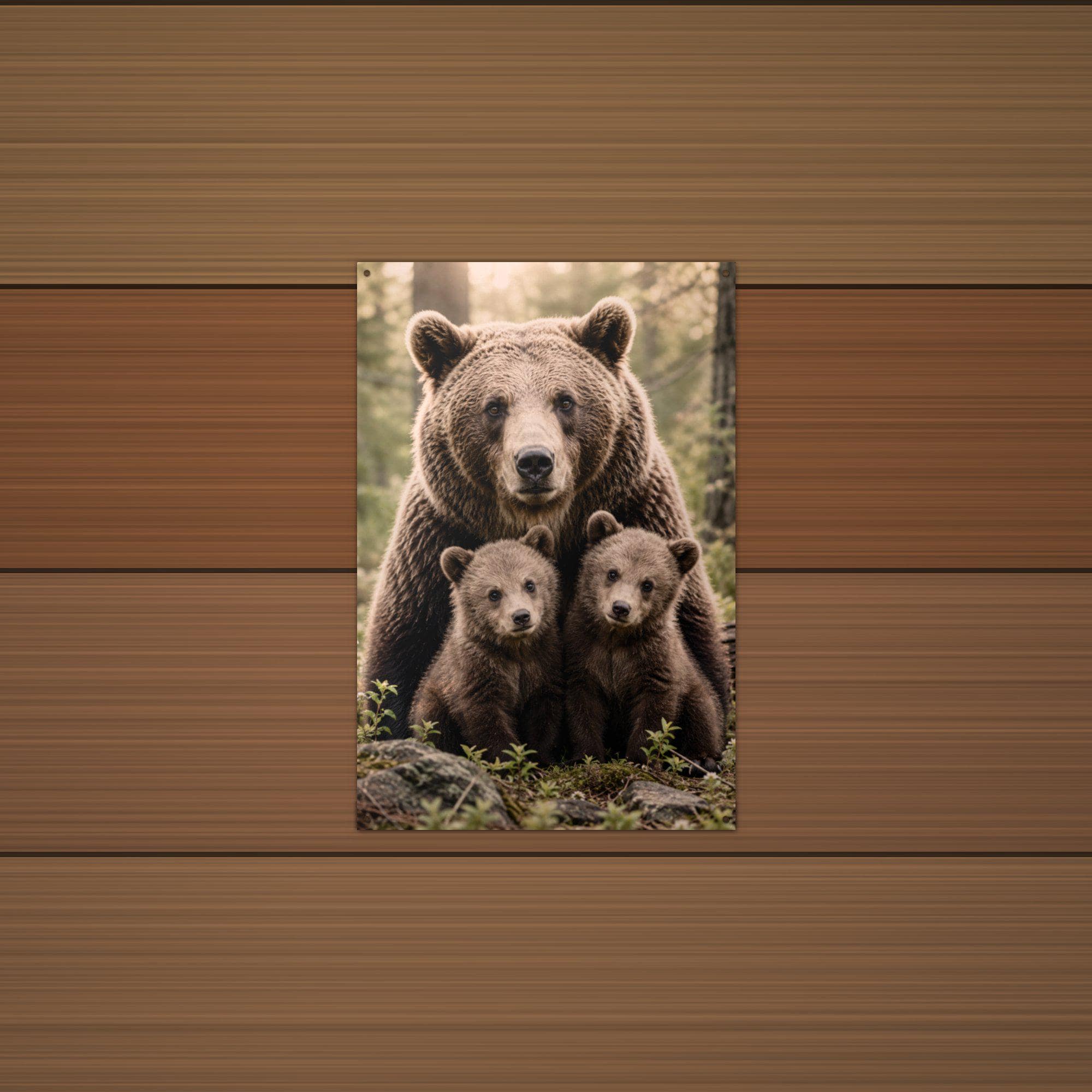 Mama Bear and Cubs Bear Metal Sign Aluminum Sign — lifestyle setting