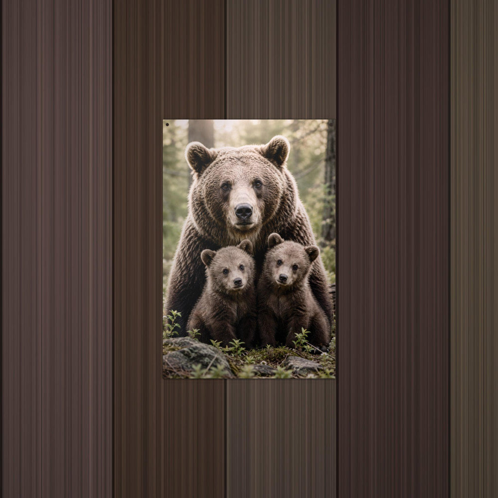 Mama Bear and Cubs Bear Metal Sign Aluminum Sign — detail view