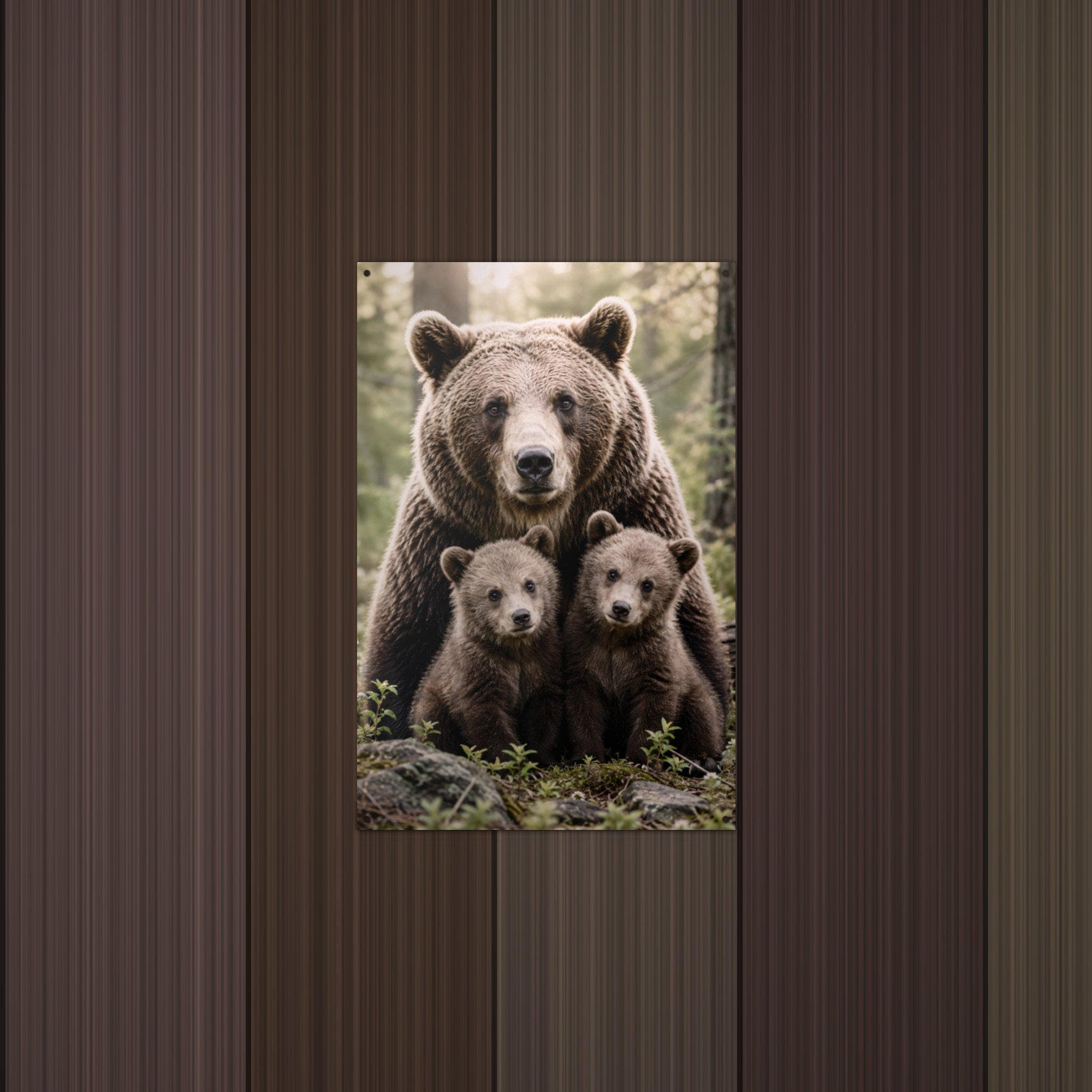 Mama Bear and Cubs Bear Metal Sign Aluminum Sign — detail view