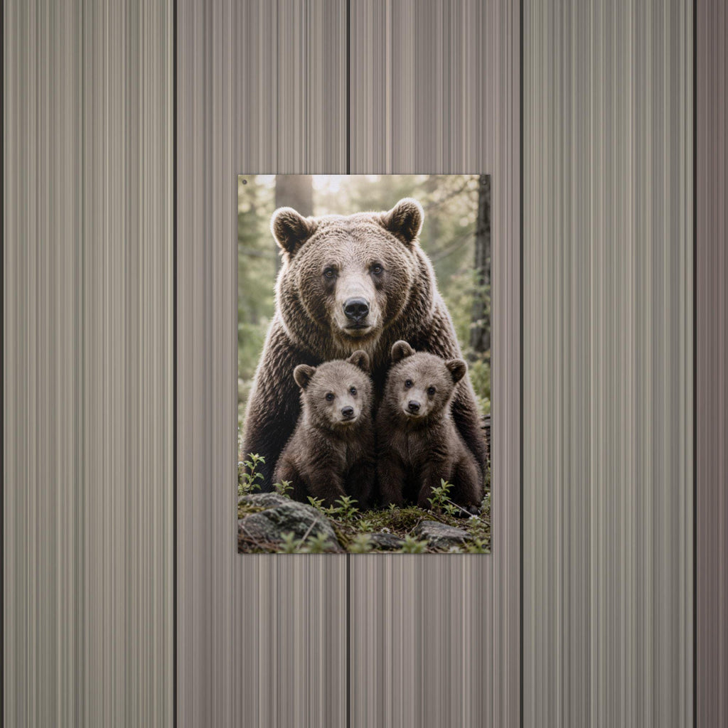 Mama Bear and Cubs Bear Metal Sign Aluminum Sign — alternate angle