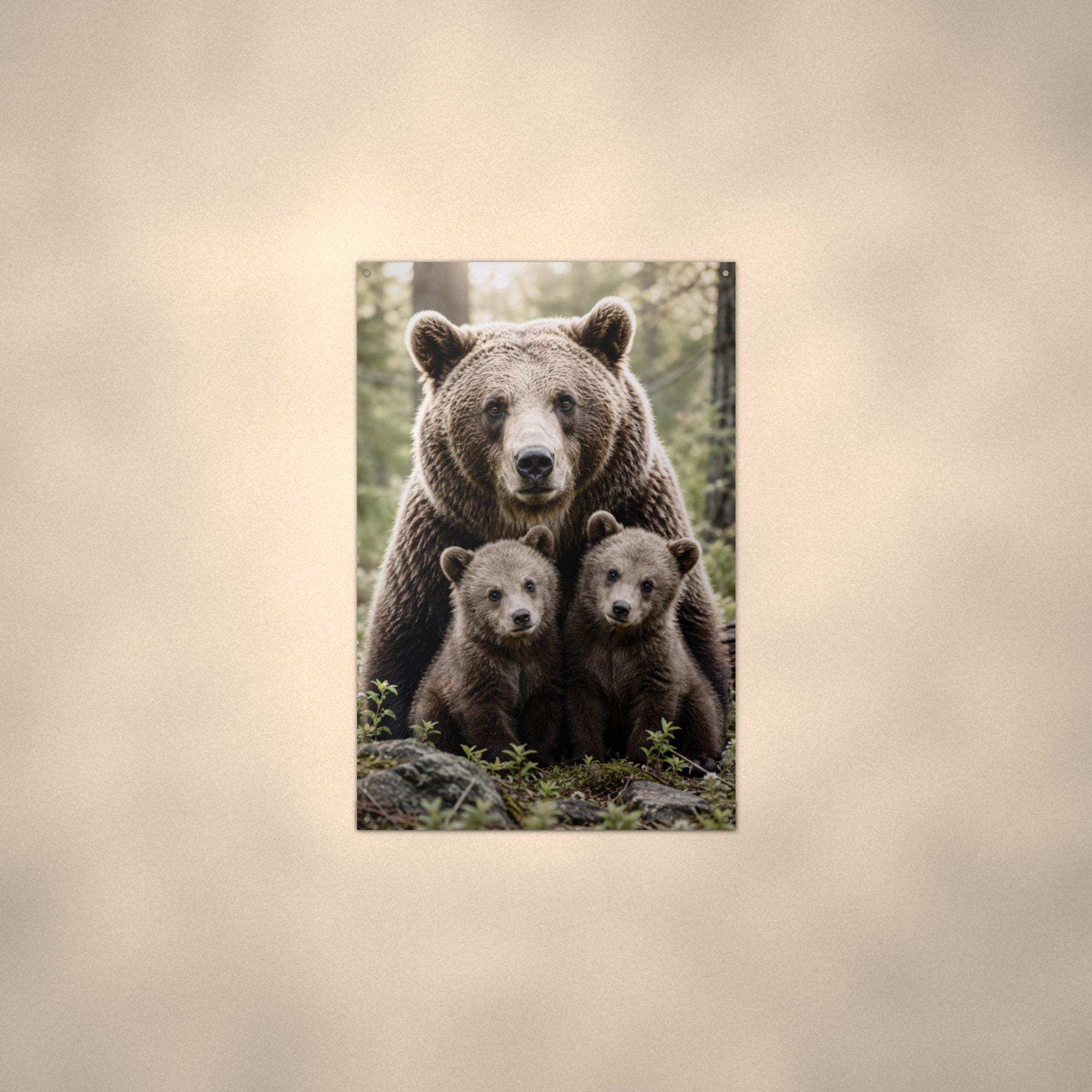 Mama Bear and Cubs Bear Metal Sign Aluminum Sign — alternate angle