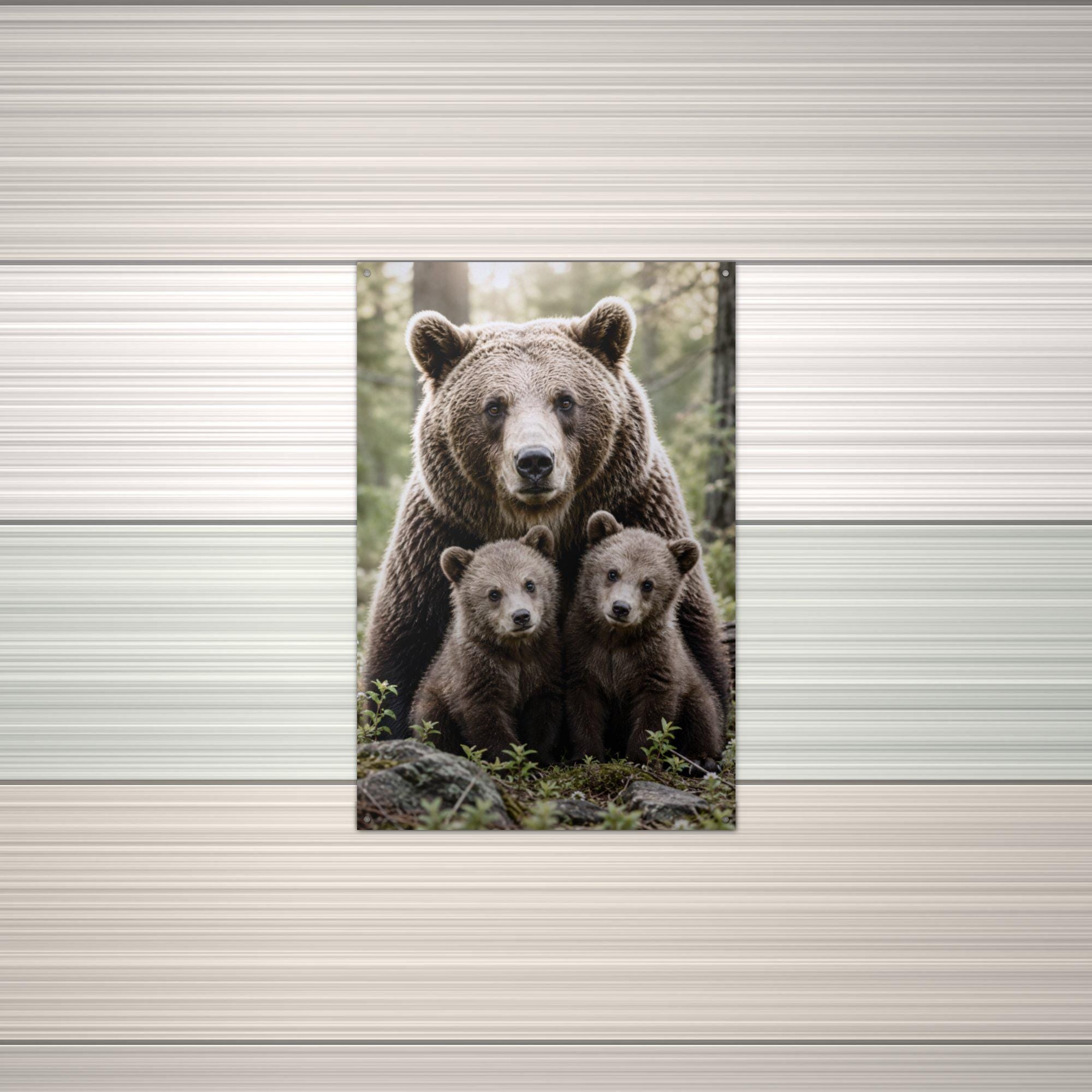 Mama Bear and Cubs Bear Metal Sign Aluminum Sign — alternate angle