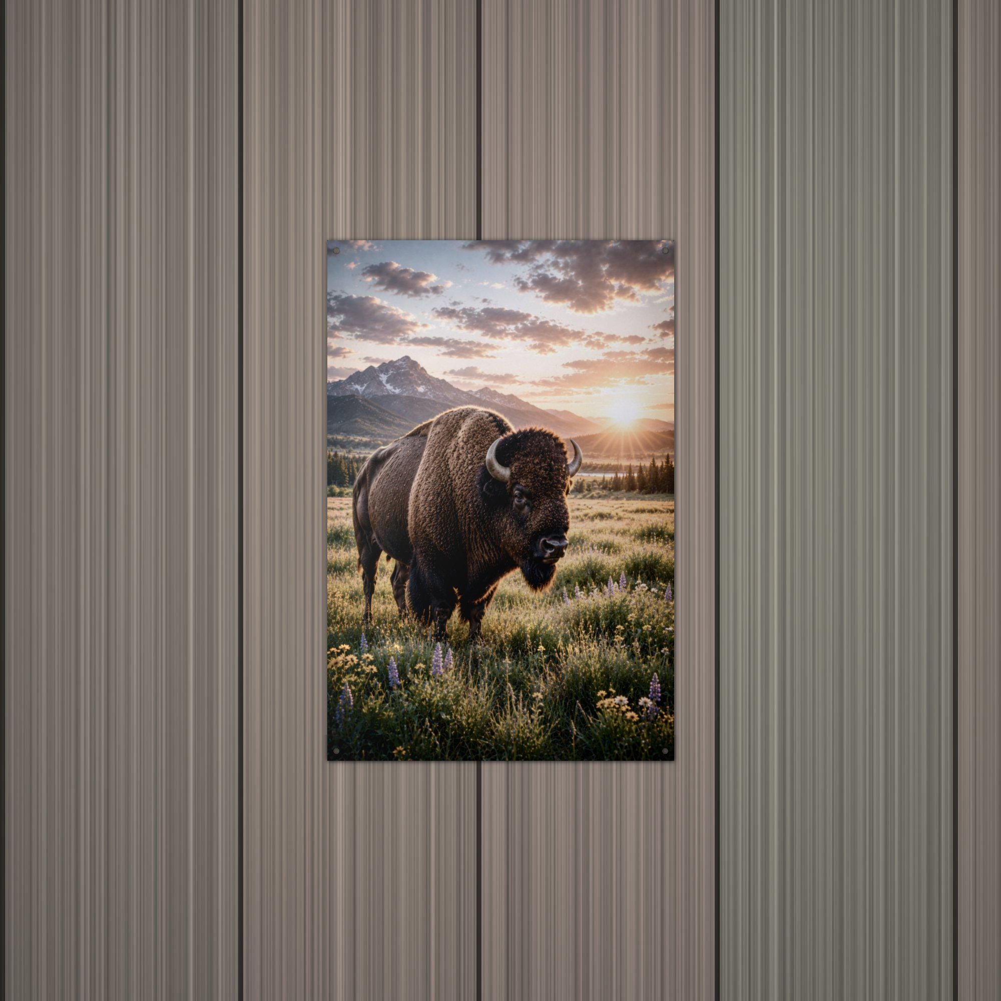 Prairie Bison Sunset Bison Metal Sign Aluminum Sign — alternate angle