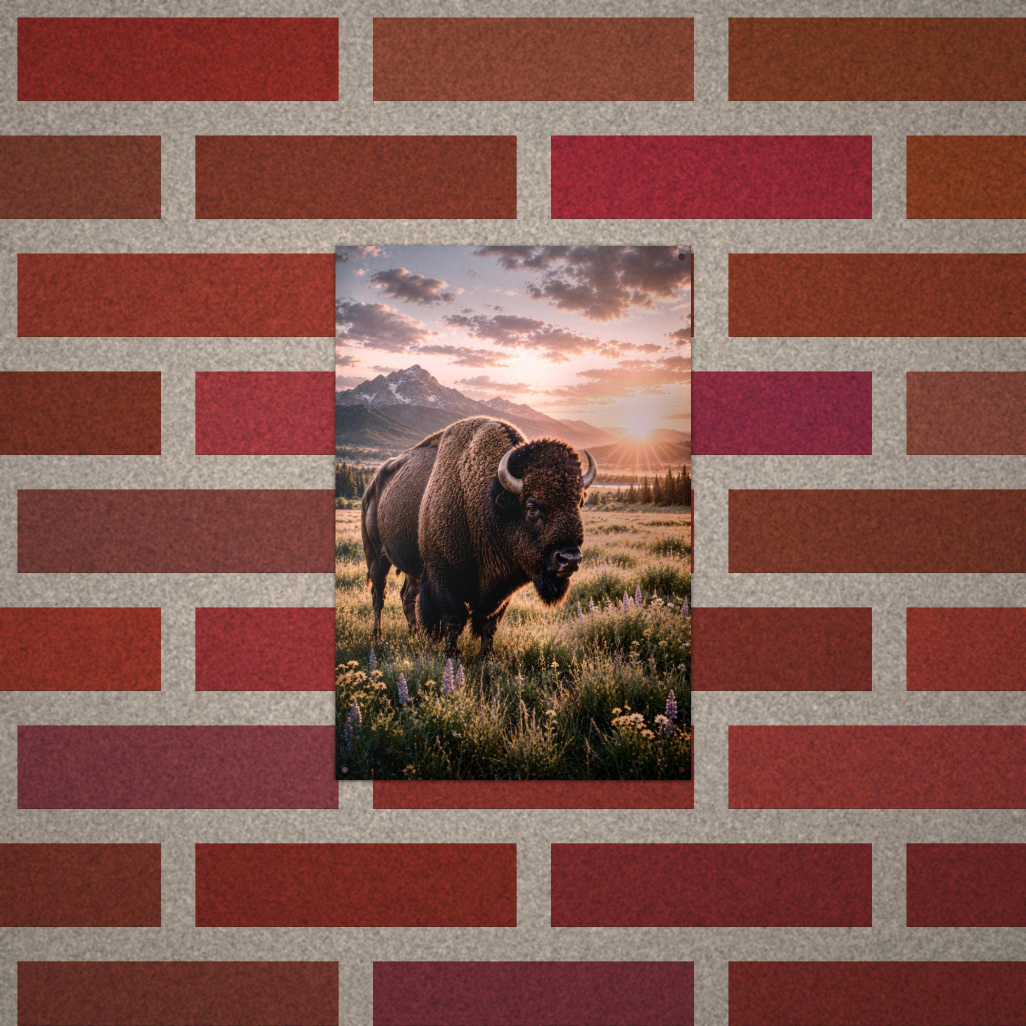 Prairie Bison Sunset Bison Metal Sign Aluminum Sign — alternate angle