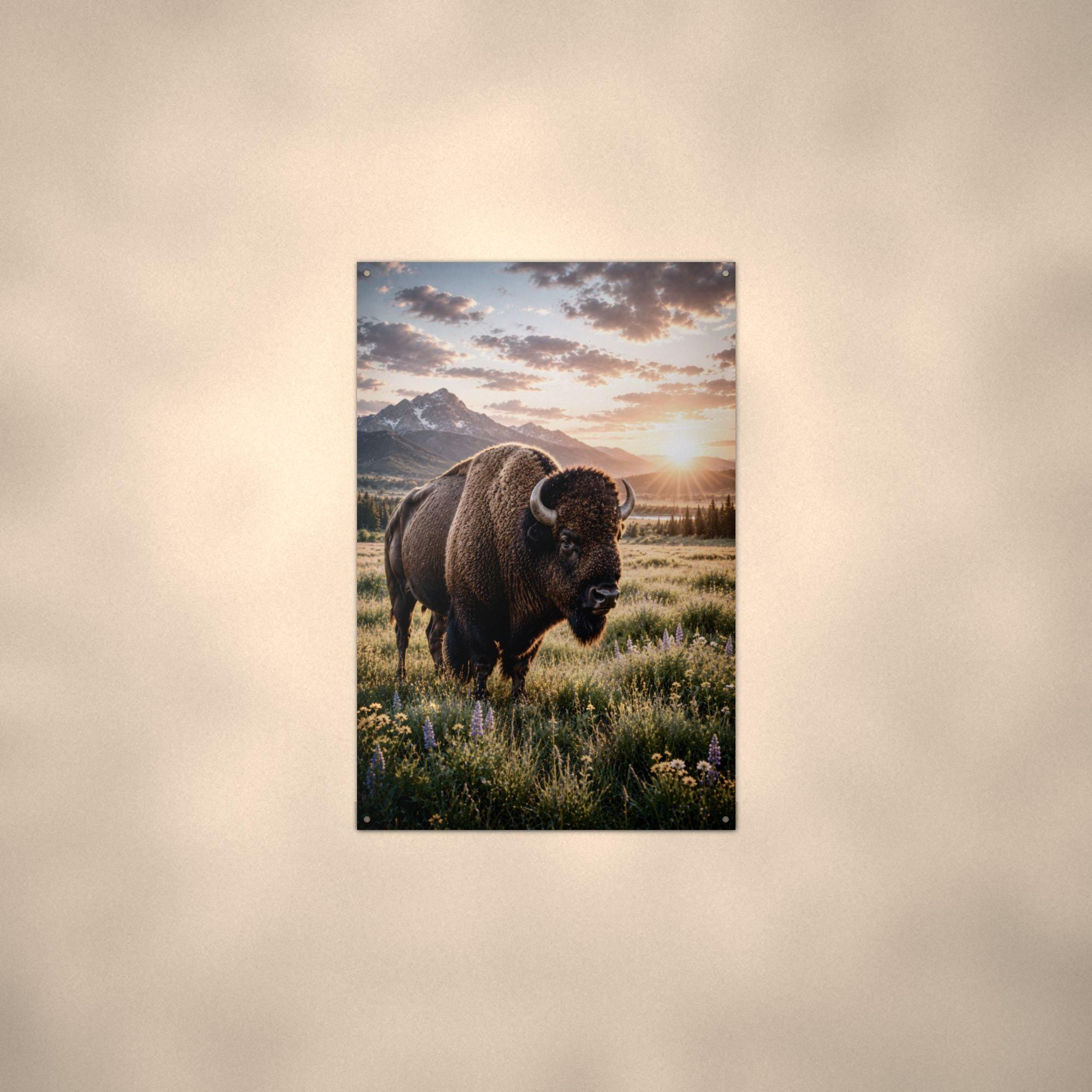 Prairie Bison Sunset Bison Metal Sign Aluminum Sign — alternate angle