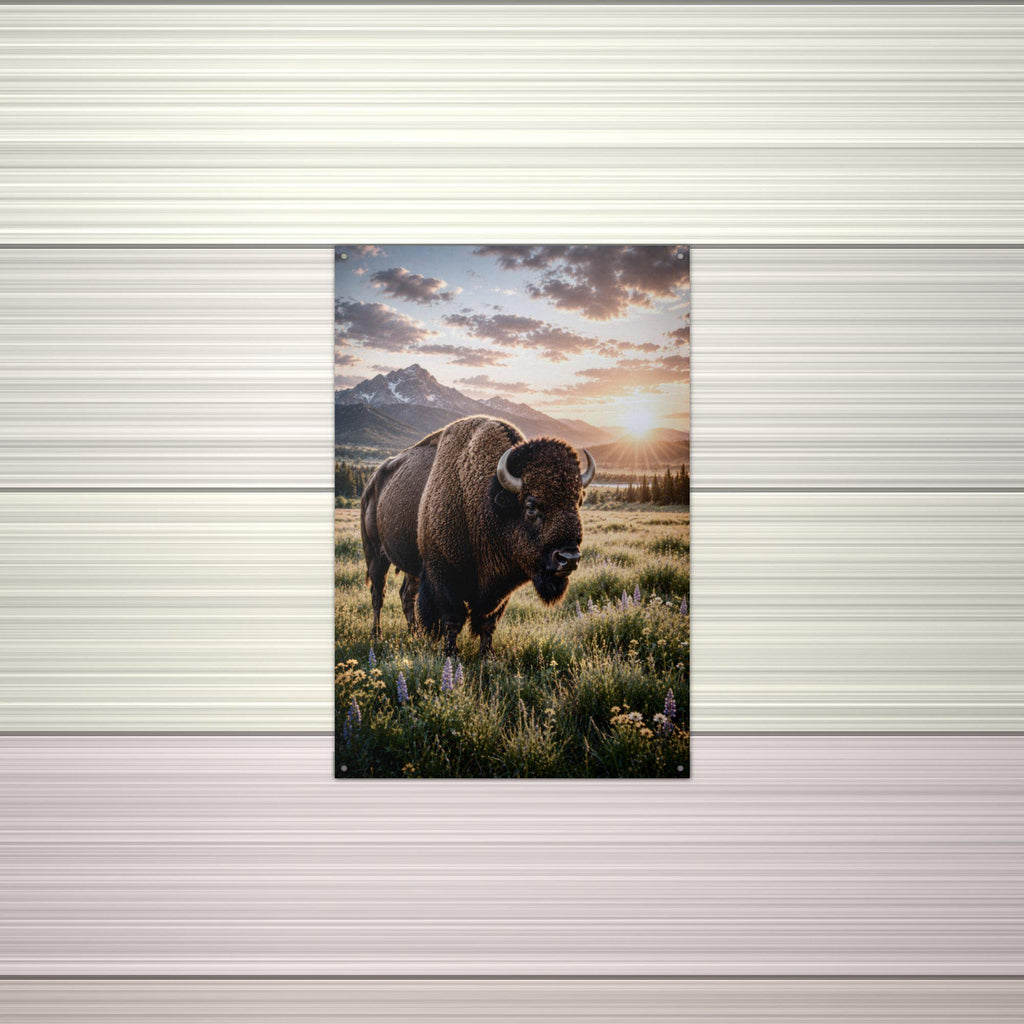 Prairie Bison Sunset Bison Metal Sign Aluminum Sign — alternate angle