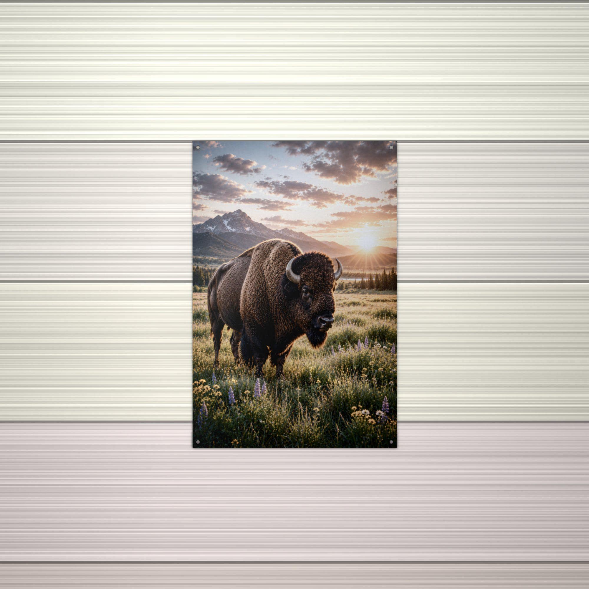 Prairie Bison Sunset Bison Metal Sign Aluminum Sign — alternate angle
