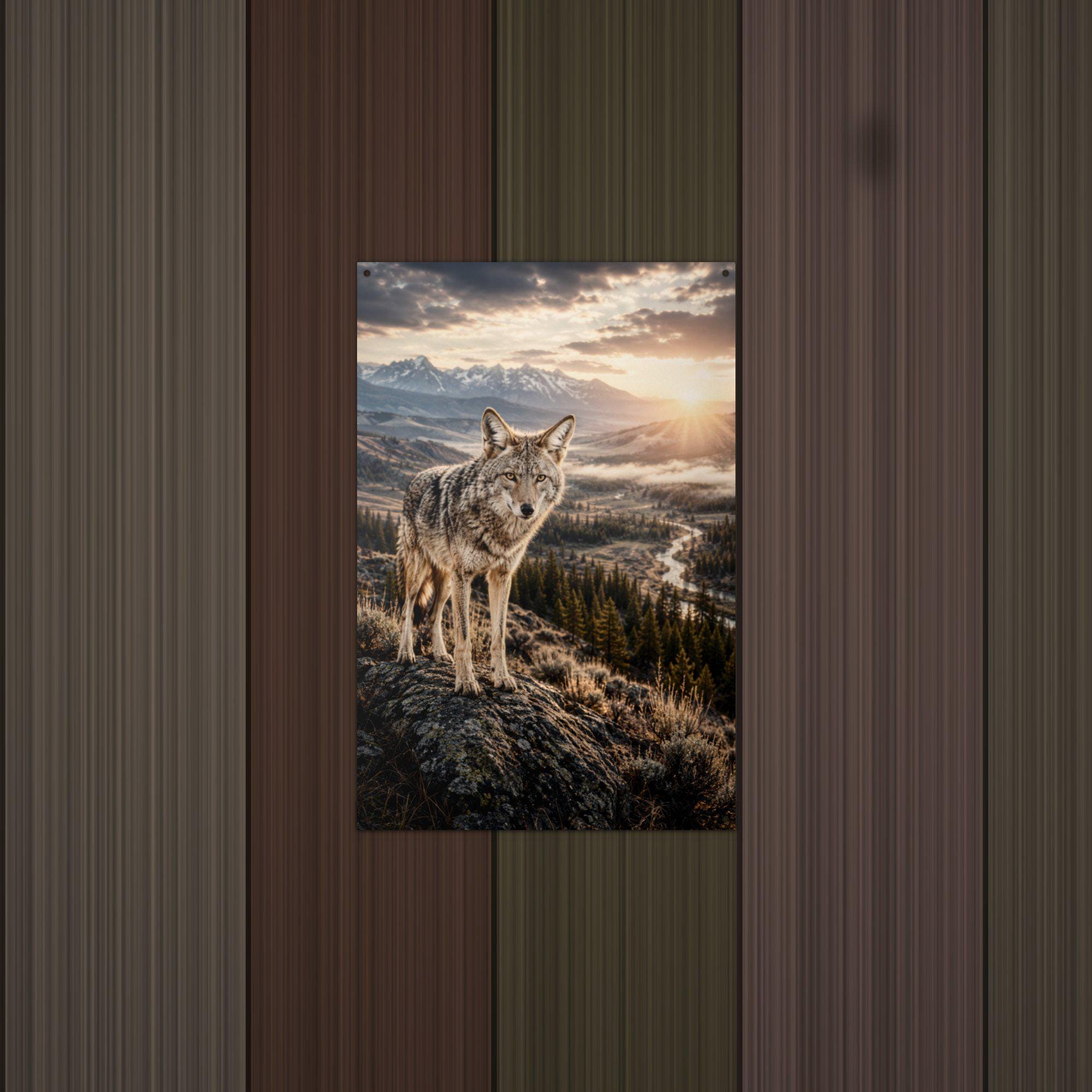 Coyote Ridge Sunset Coyote Metal Sign Aluminum Sign — detail view