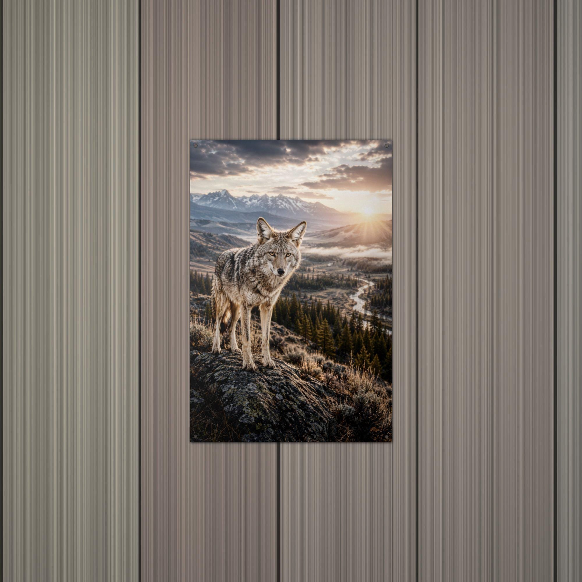 Coyote Ridge Sunset Coyote Metal Sign Aluminum Sign — alternate angle