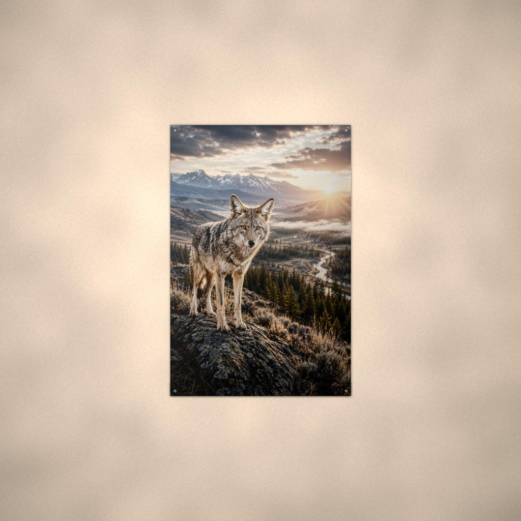 Coyote Ridge Sunset Coyote Metal Sign Aluminum Sign — alternate angle